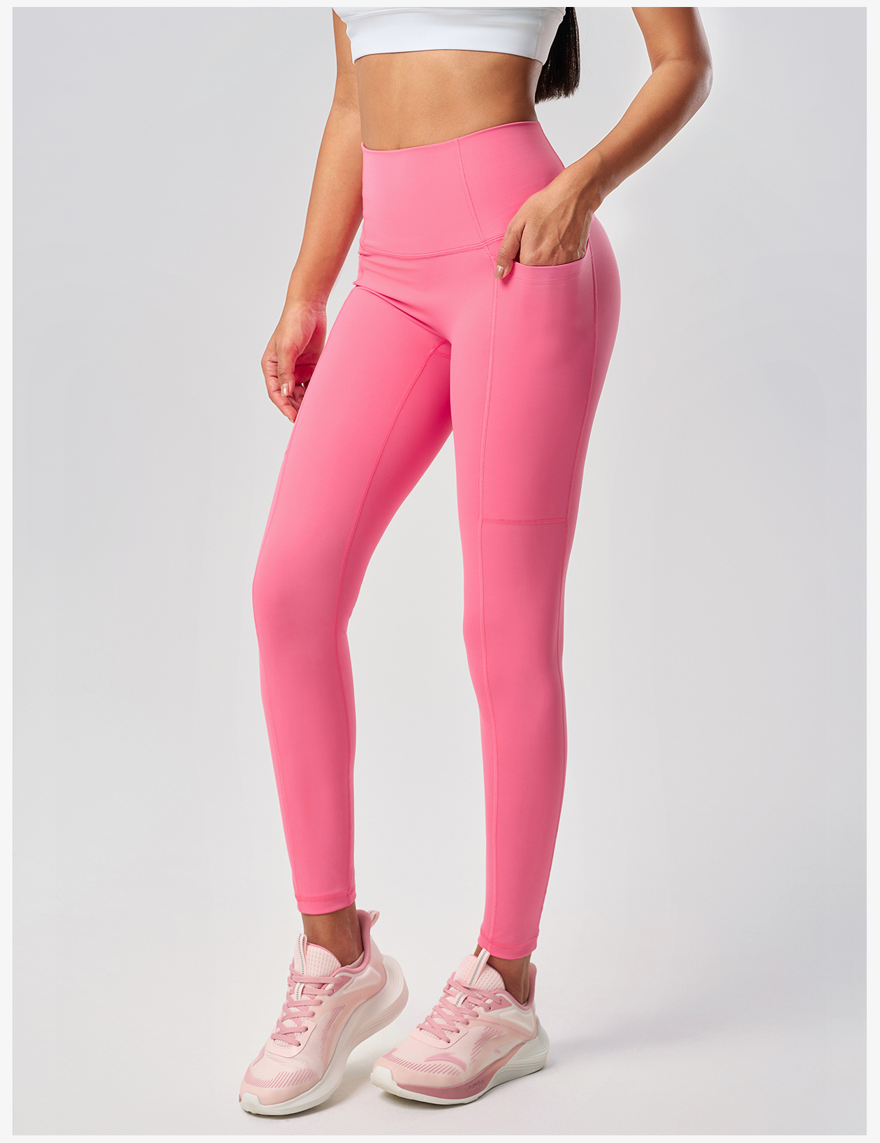 Women's Light Green High - Waisted Leggings with Pockets, Yoga & Workout