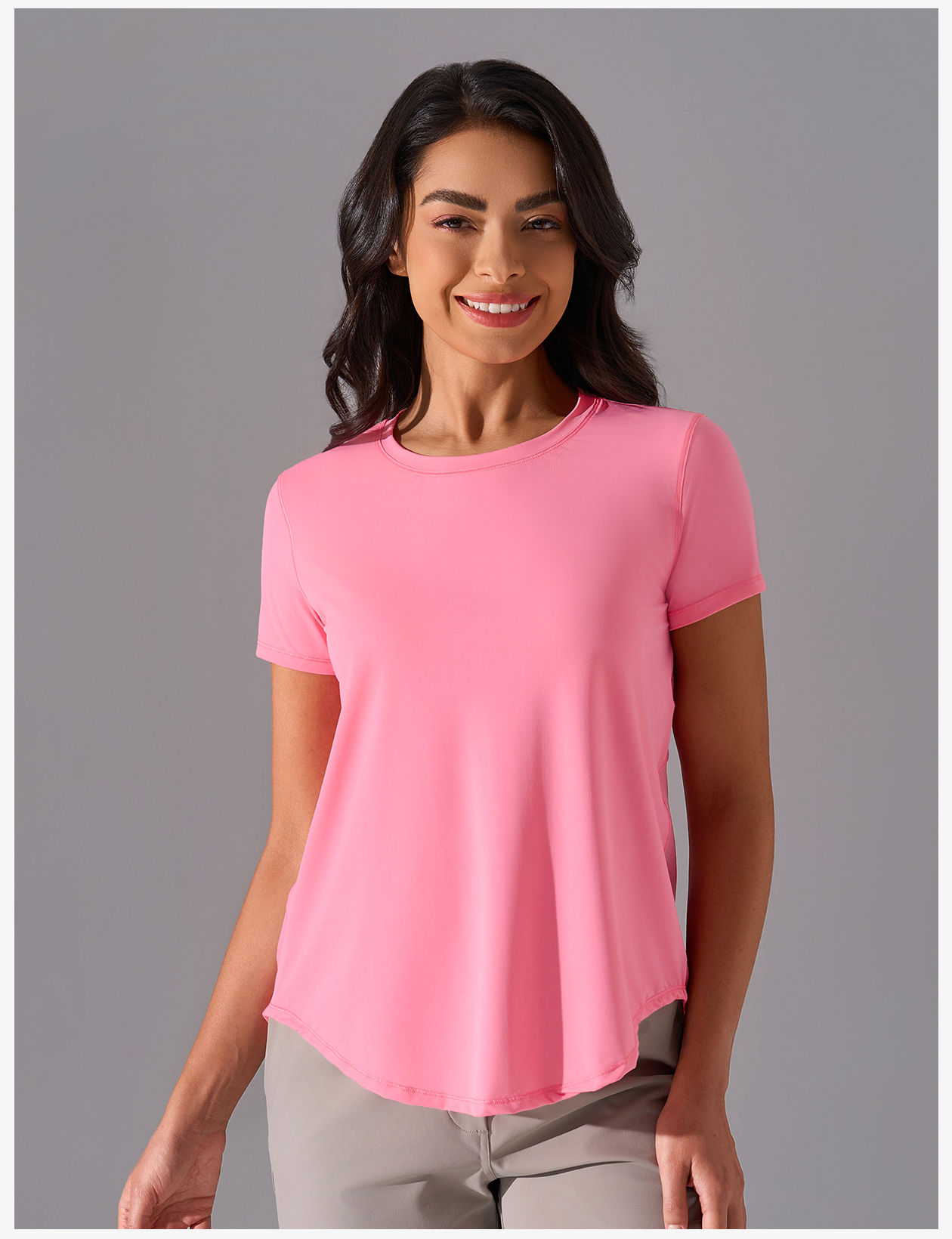Women's Pink Crew Neck Short - Sleeve T - Shirt, Casual & Workout Top
