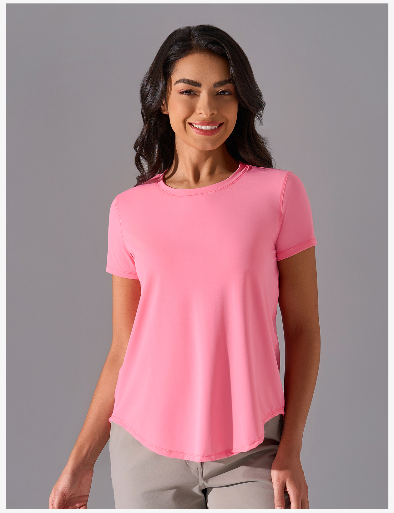 Women's Pink Crew Neck Short - Sleeve T - Shirt, Casual & Workout Top