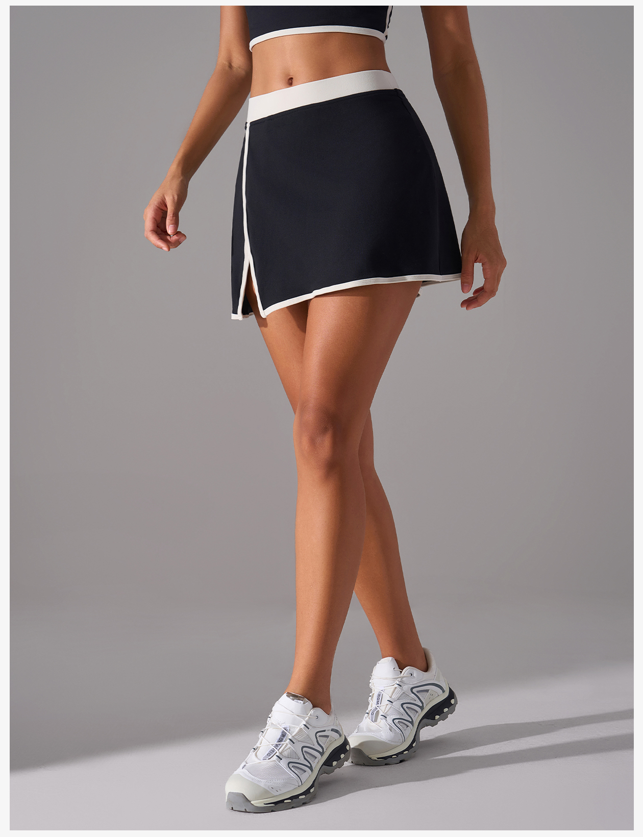 Women's High Waist Tennis Skirt with Side Slit - Pink Athletic Workout Skirt with White Trim for Golf, Running, Gym