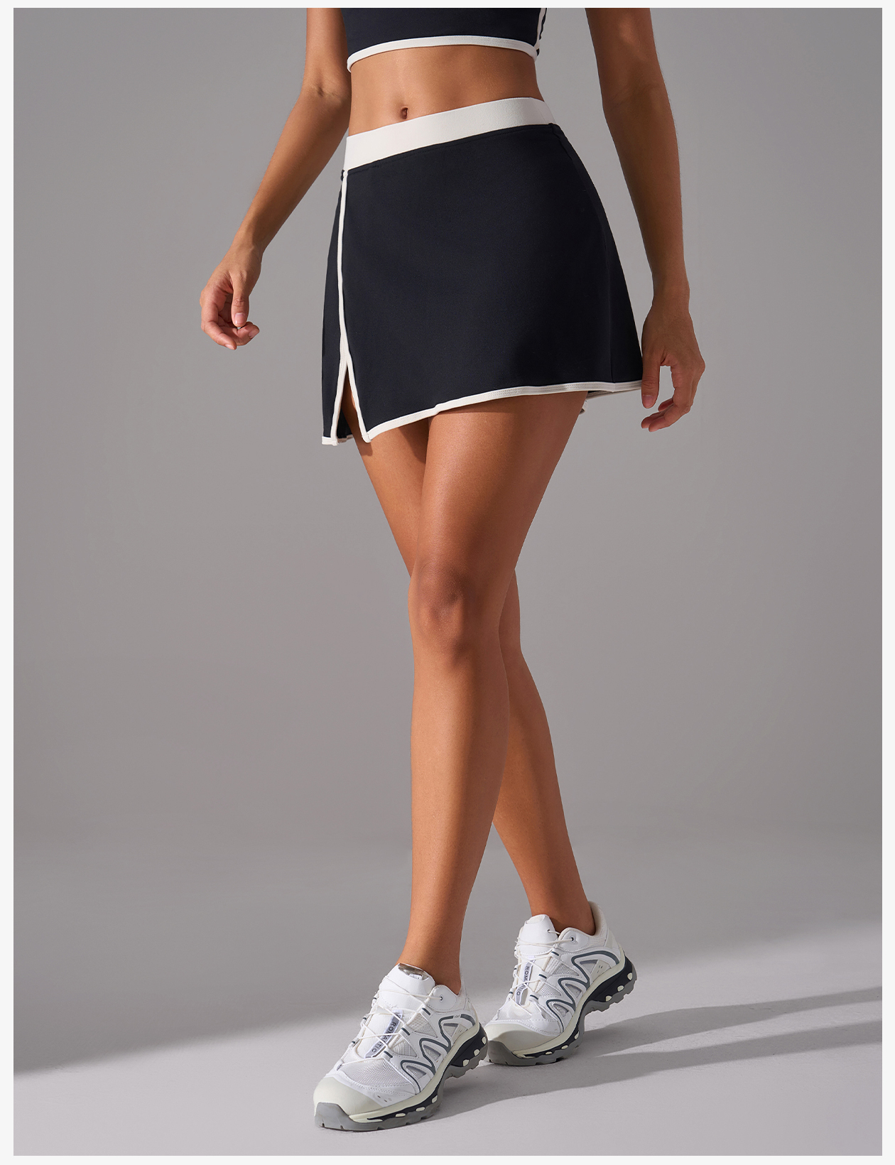 Women's High Waist Tennis Skirt with Side Slit - Pink Athletic Workout Skirt with White Trim for Golf, Running, Gym