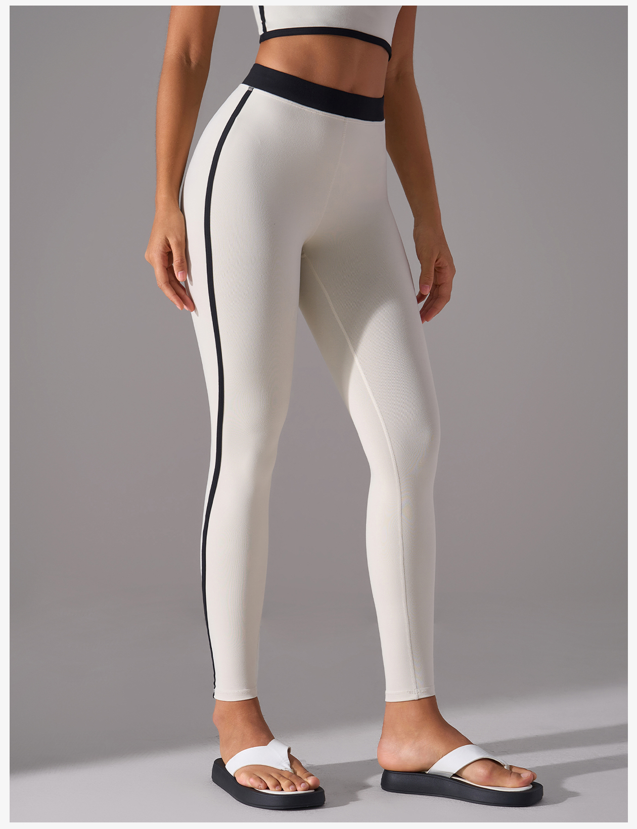 Women's High - Waisted Color - Blocked Yoga Leggings - Pink with White Stripe Athletic Workout Pants