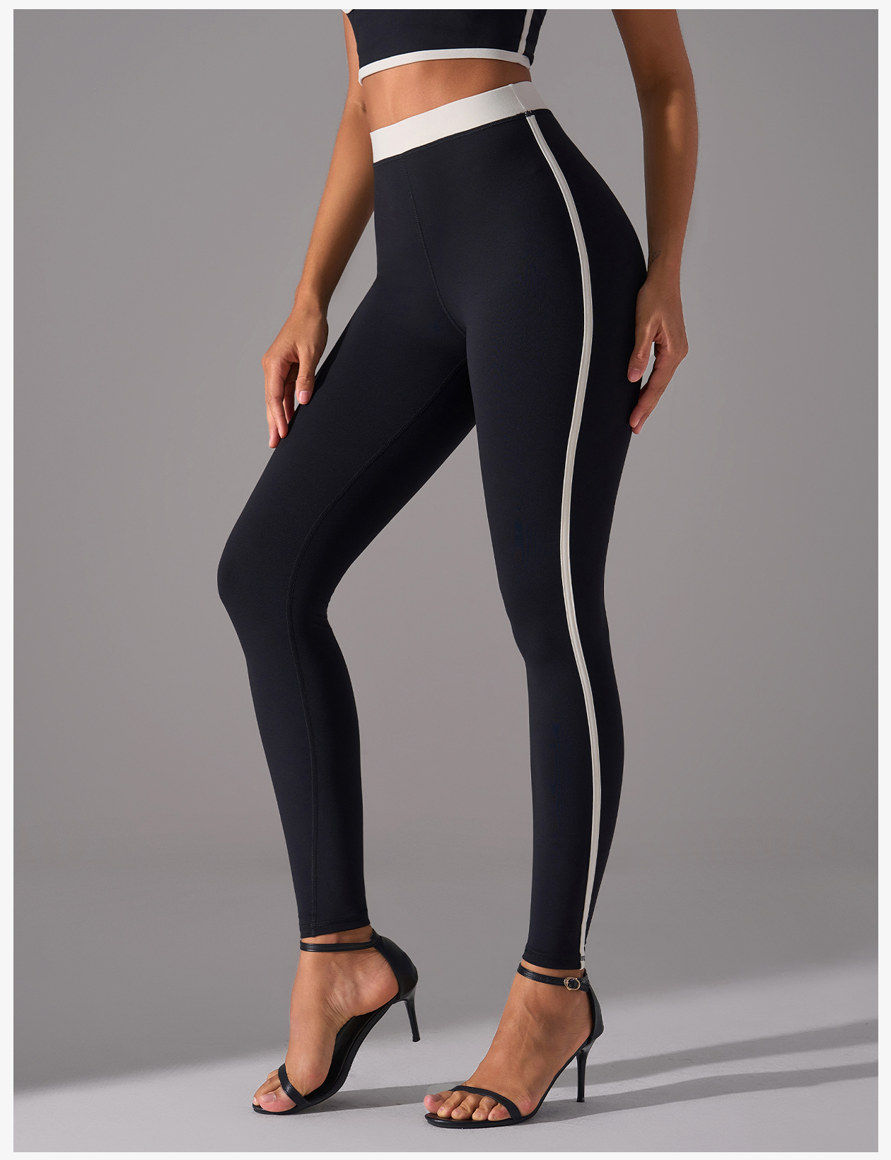 Women's High - Waisted Color - Blocked Yoga Leggings - Pink with White Stripe Athletic Workout Pants