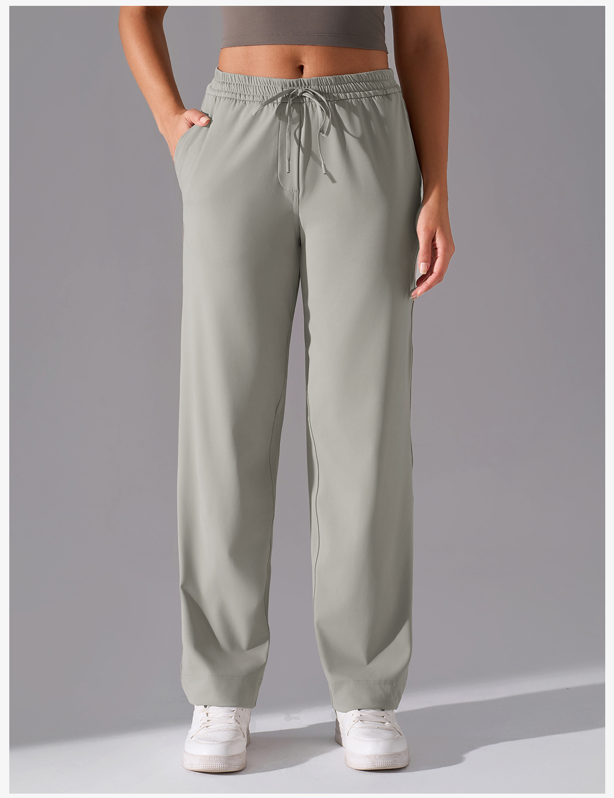 Women's High-Waisted Loose Fit Lounge Pants with Drawstring - Light Green Casual Yoga Sweatpants with Pockets