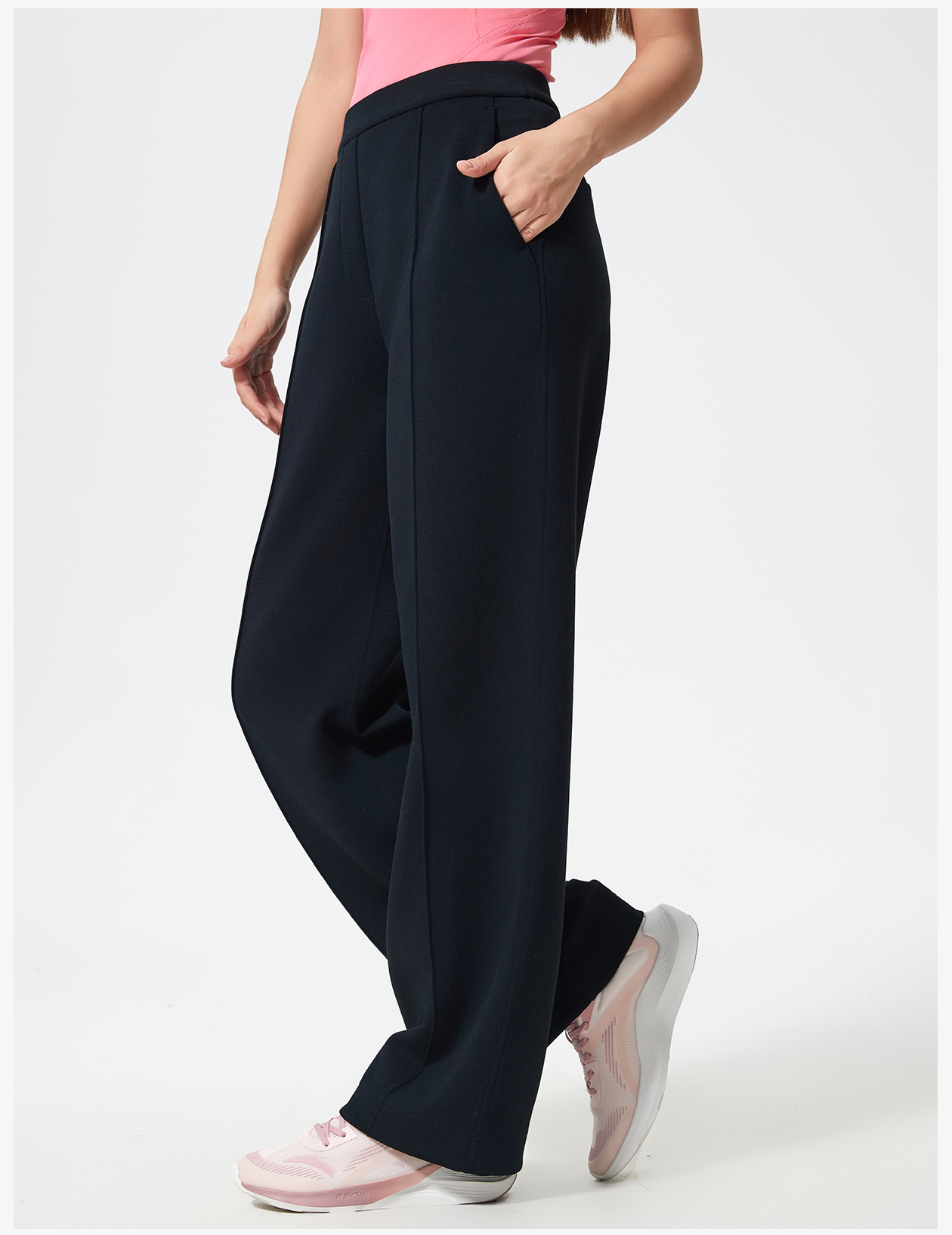 Women's High-Waisted Wide-Leg Yoga Pants with Pockets - Gray Elastic Waist Loose Fit Casual Lounge Trousers