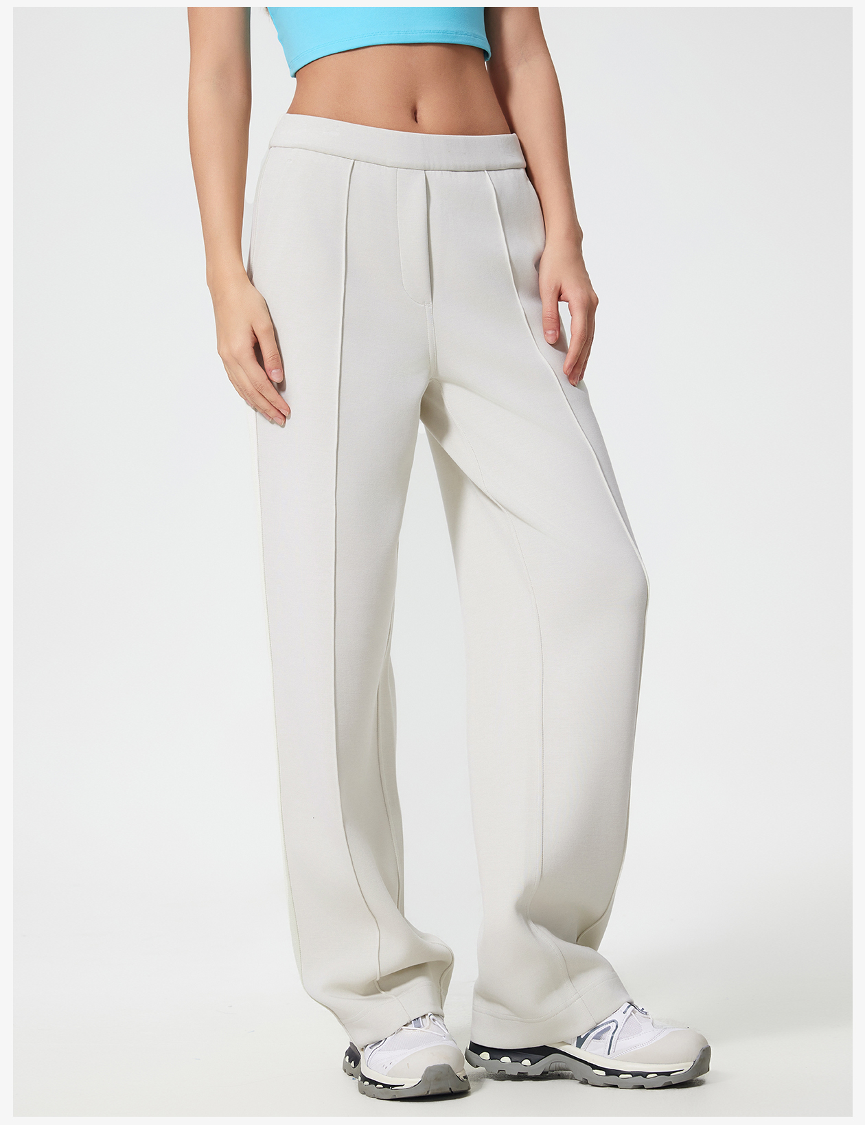 Women's High-Waisted Wide-Leg Yoga Pants with Pockets - Gray Elastic Waist Loose Fit Casual Lounge Trousers