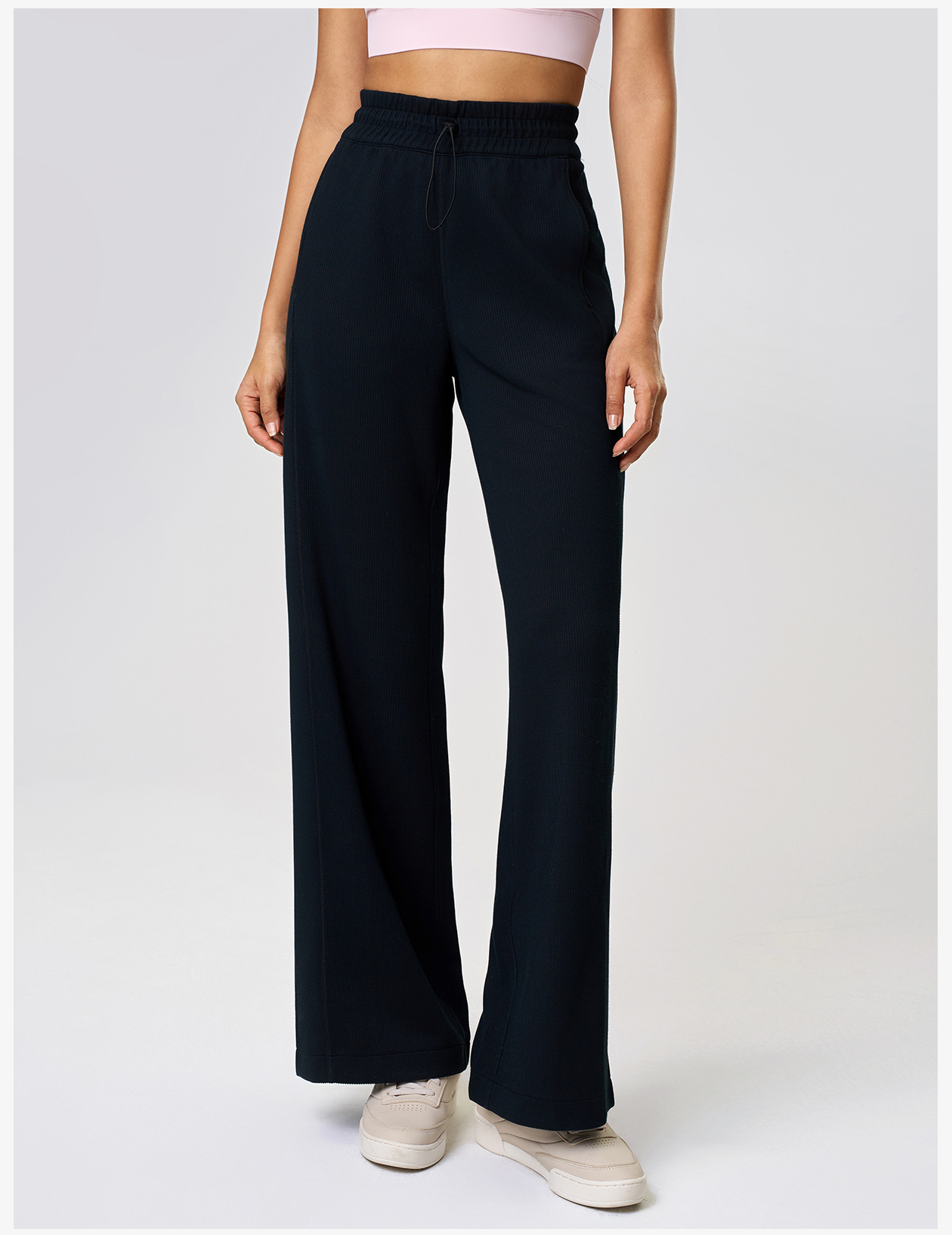 Women's High-Waisted Wide-Leg Corduroy Pants with Pockets - Green Elastic Waist Casual Lounge Trousers for Yoga, Running, and Daily Wear