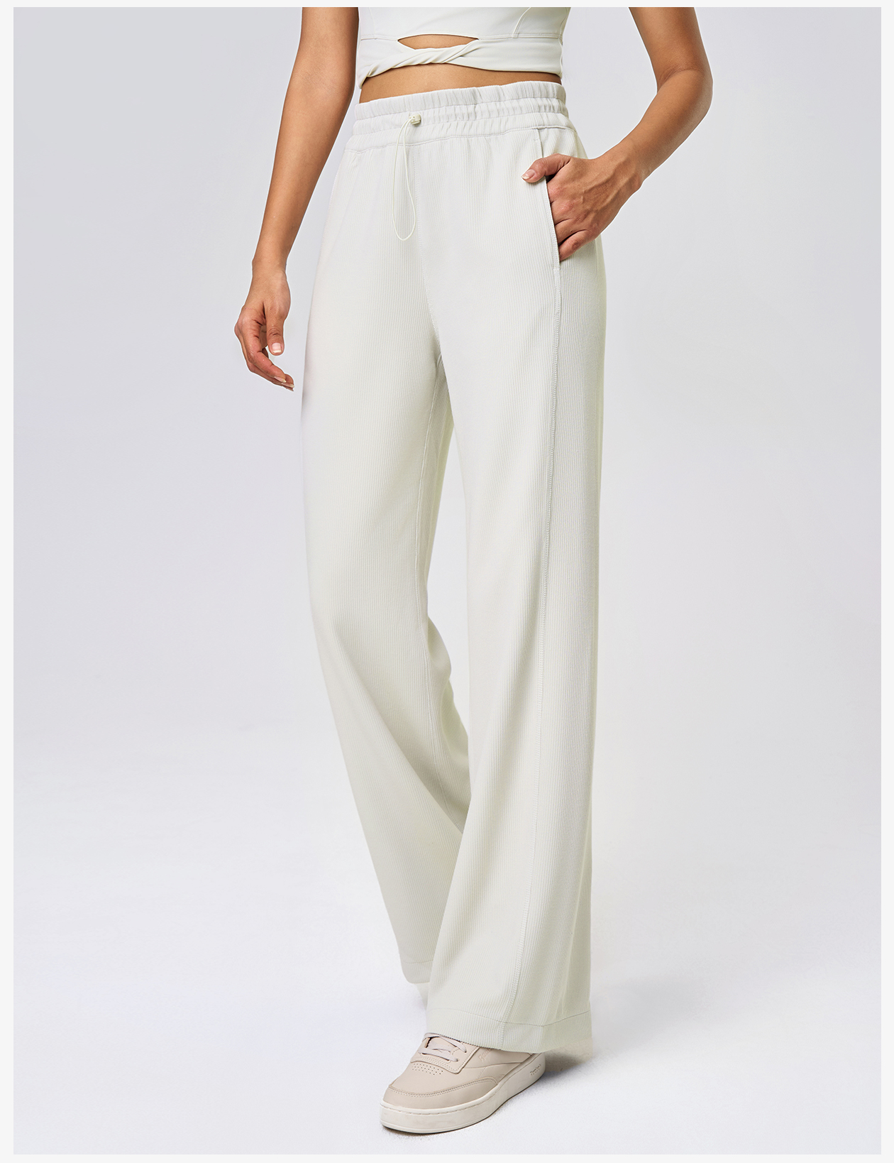 Women's High-Waisted Wide-Leg Corduroy Pants with Pockets - Green Elastic Waist Casual Lounge Trousers for Yoga, Running, and Daily Wear