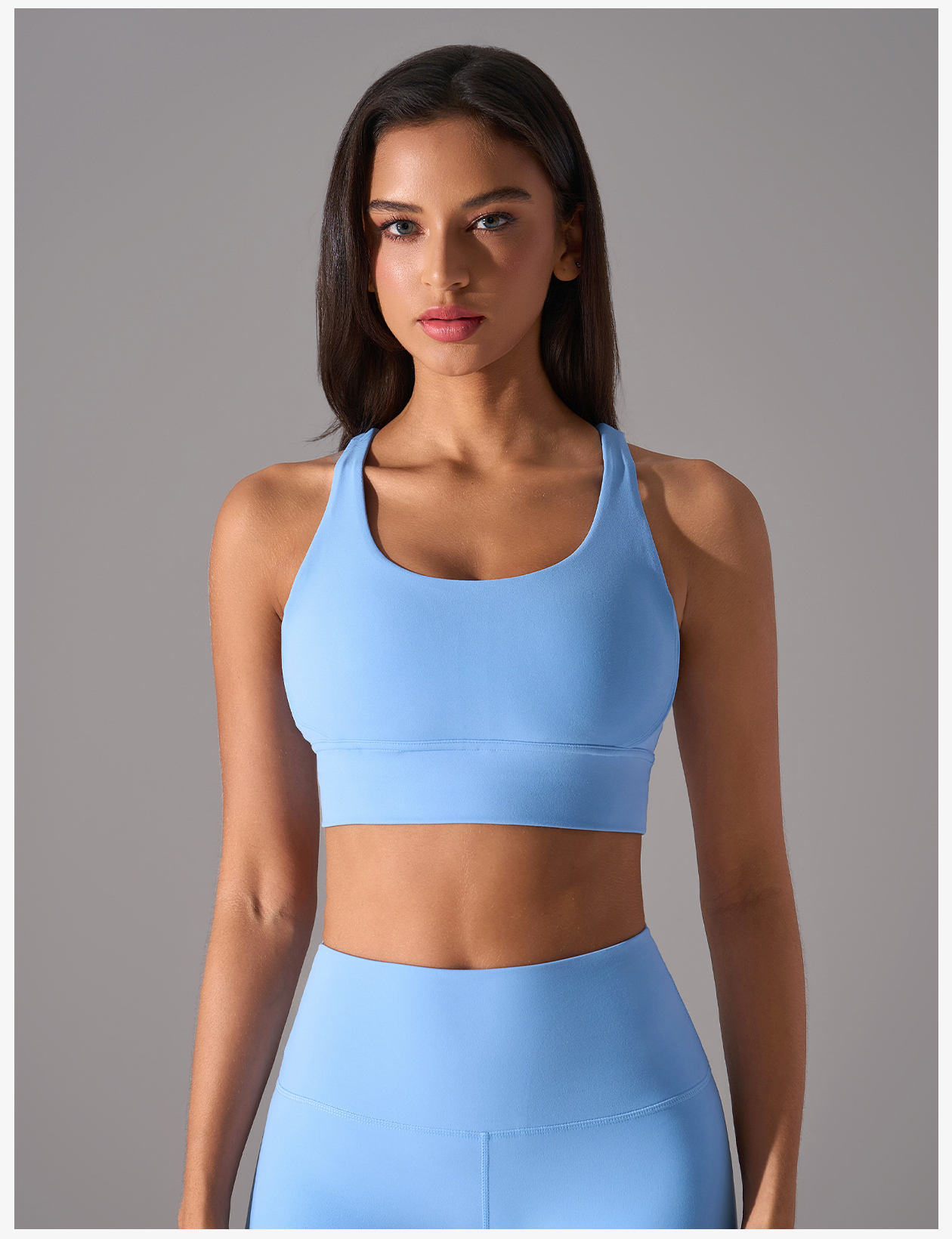 Women's Light Blue Racerback Sports Bra - High Support Yoga Bra for Workout, Fitness