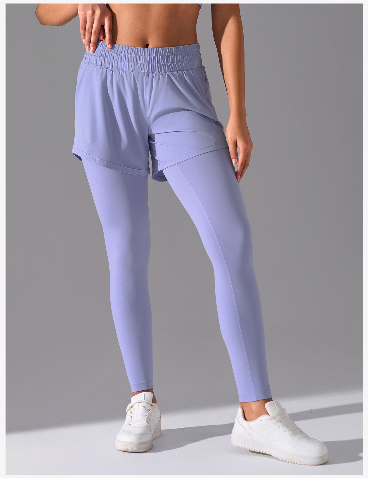 Women's Light Purple 2-in-1 High - Waisted Leggings with Shorts, Yoga & Workout