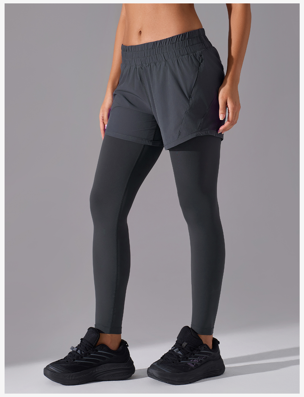 Women's Light Purple 2-in-1 High - Waisted Leggings with Shorts, Yoga & Workout