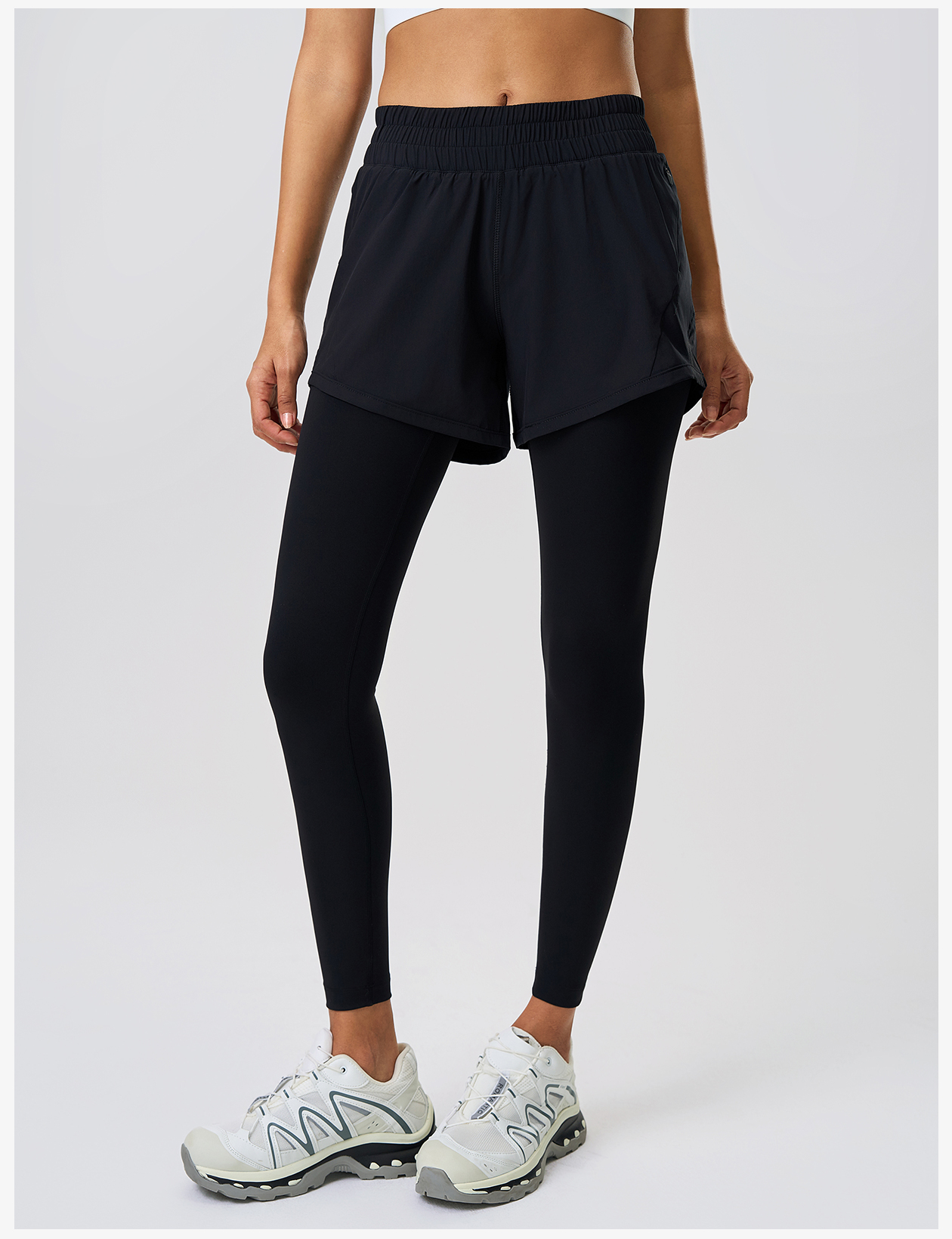 Women's Light Purple 2-in-1 High - Waisted Leggings with Shorts, Yoga & Workout