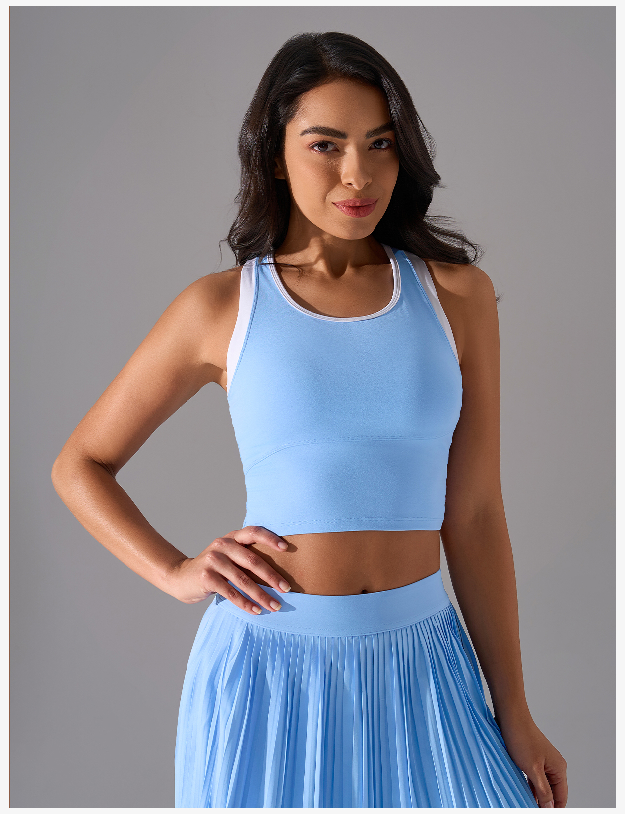 Women's Brown Contrast Trim Sports Bra - Racerback Crop Tank Top for Yoga, Workout, and Fitness