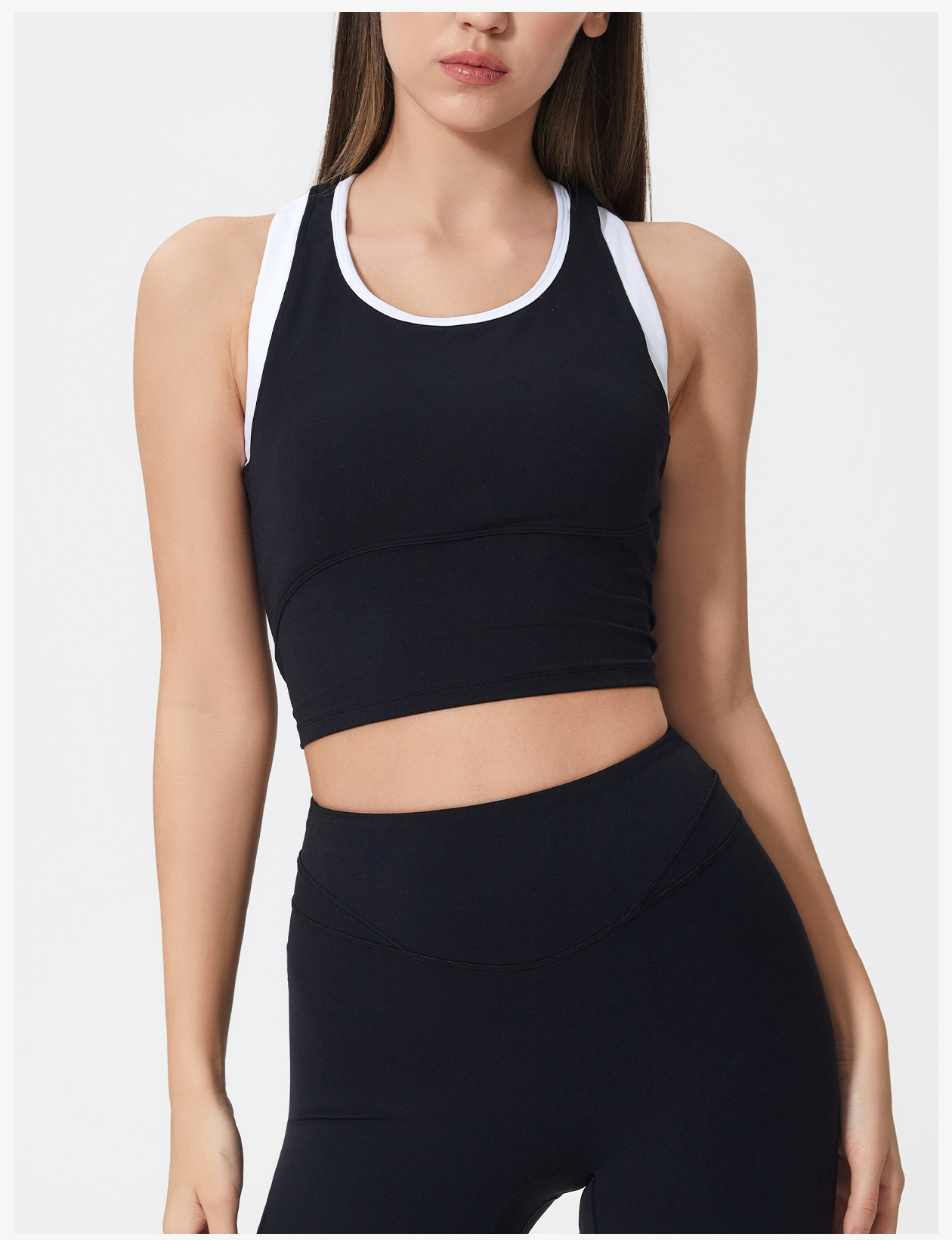 Women's Brown Contrast Trim Sports Bra - Racerback Crop Tank Top for Yoga, Workout, and Fitness