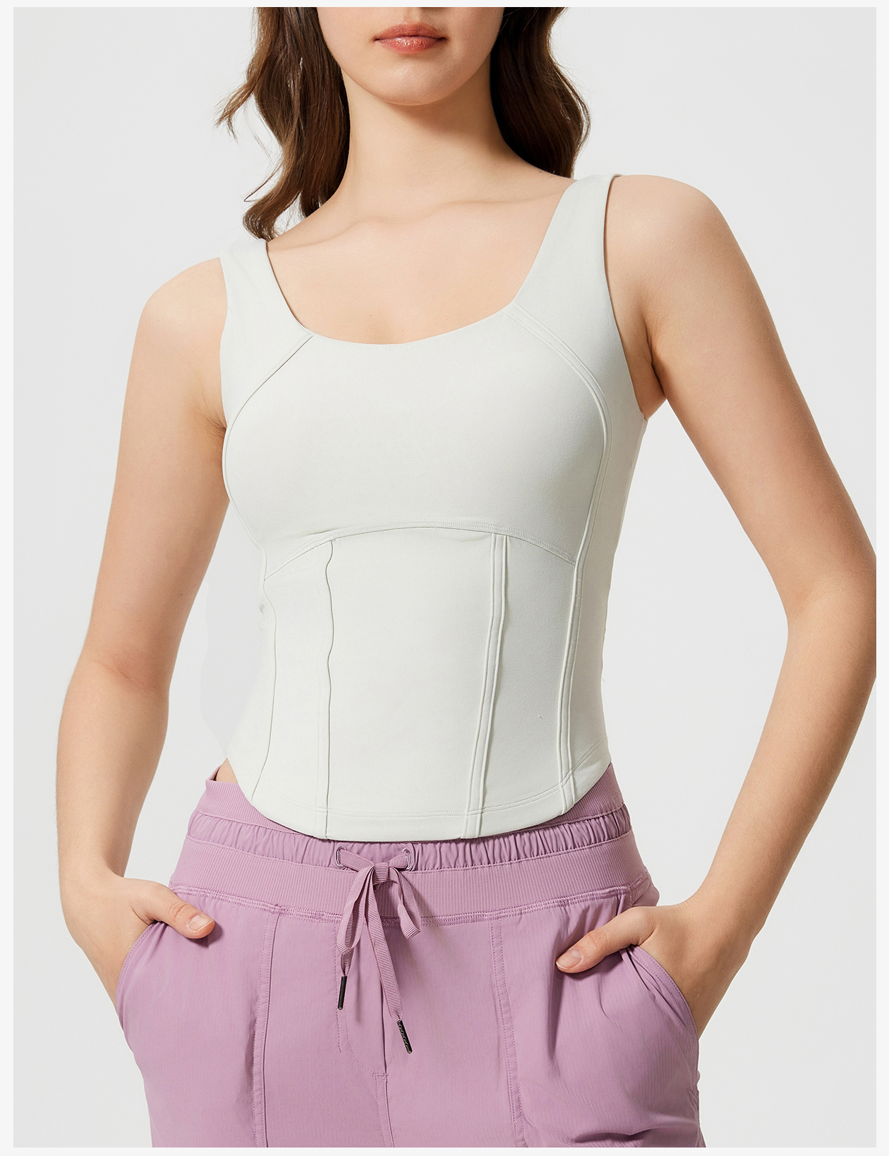 Women's Light Blue Square Neck Corset Tank Top - Slimming Workout Top for Yoga, Fitness, and Everyday Wear