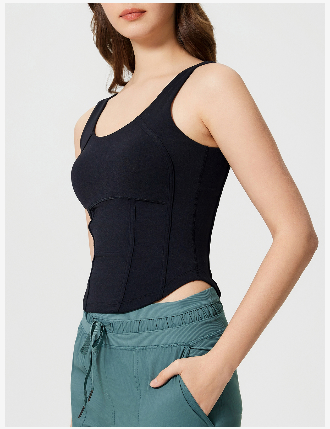 Women's Light Blue Square Neck Corset Tank Top - Slimming Workout Top for Yoga, Fitness, and Everyday Wear