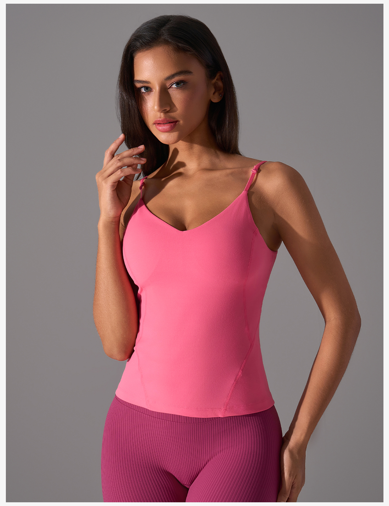 Women's Light Green V-Neck Camisole Tank Top - Slim Fit Yoga & Workout Shirt for Fitness