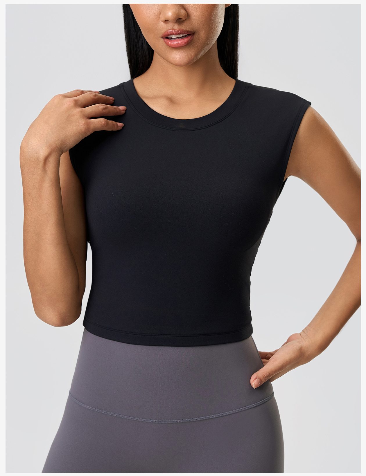 Women's Light Blue Sleeveless Crop Top - Slim Fit Workout Shirt for Yoga & Fitness