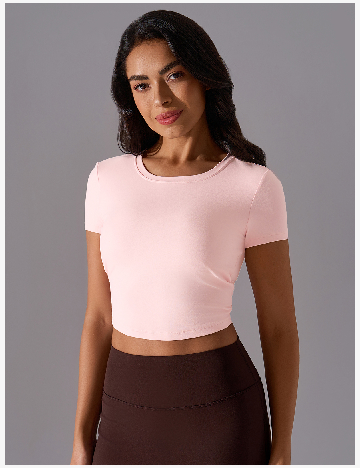 Women's Pink Crop Top, Short Sleeve Crew Neck Athletic Yoga Shirt