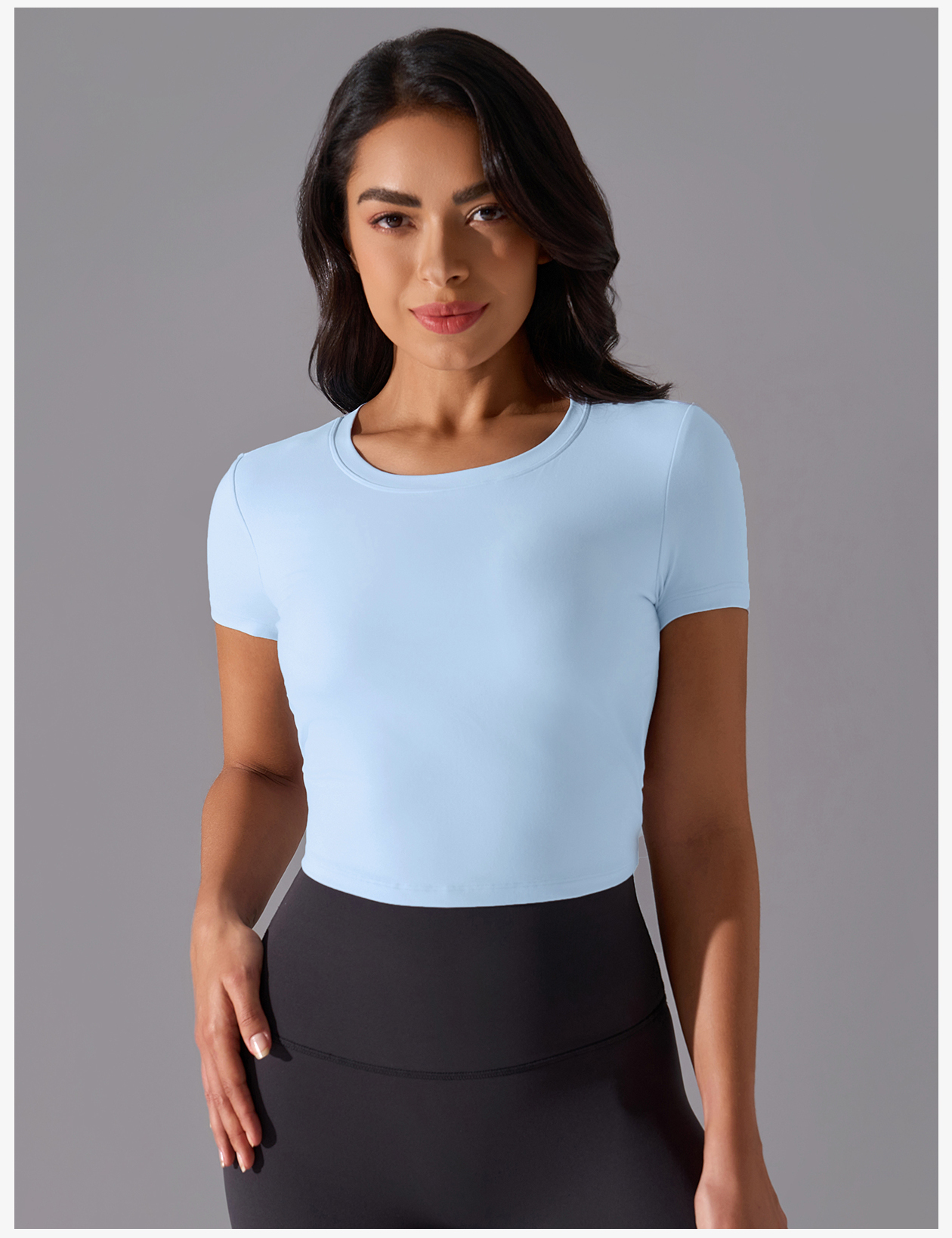 Women's Pink Crop Top, Short Sleeve Crew Neck Athletic Yoga Shirt