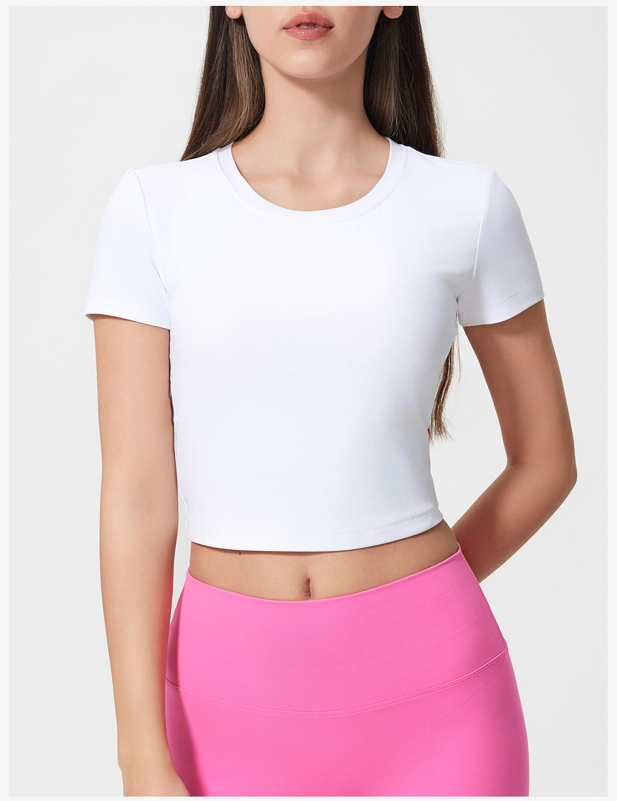 Women's Pink Crop Top, Short Sleeve Crew Neck Athletic Yoga Shirt