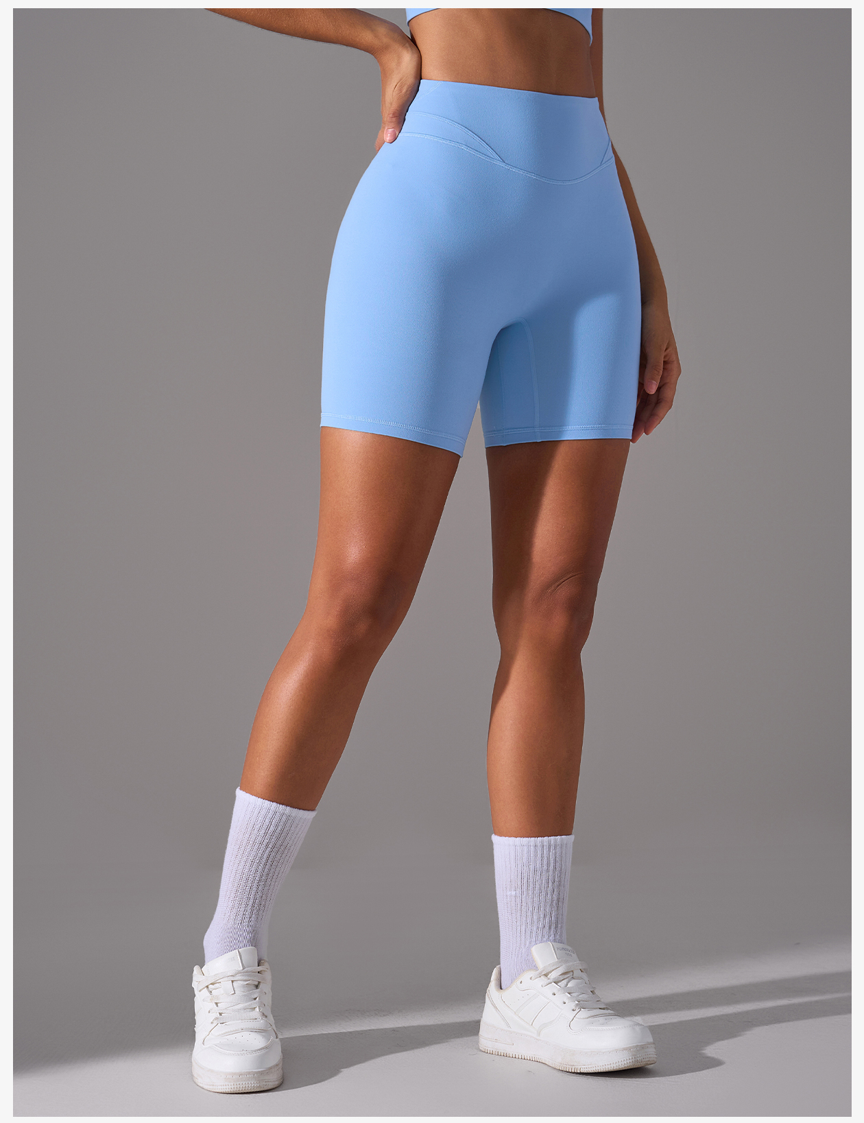 Women's Light Blue High-Waisted Tight Athletic Shorts, Yoga & Workout Biker Shorts