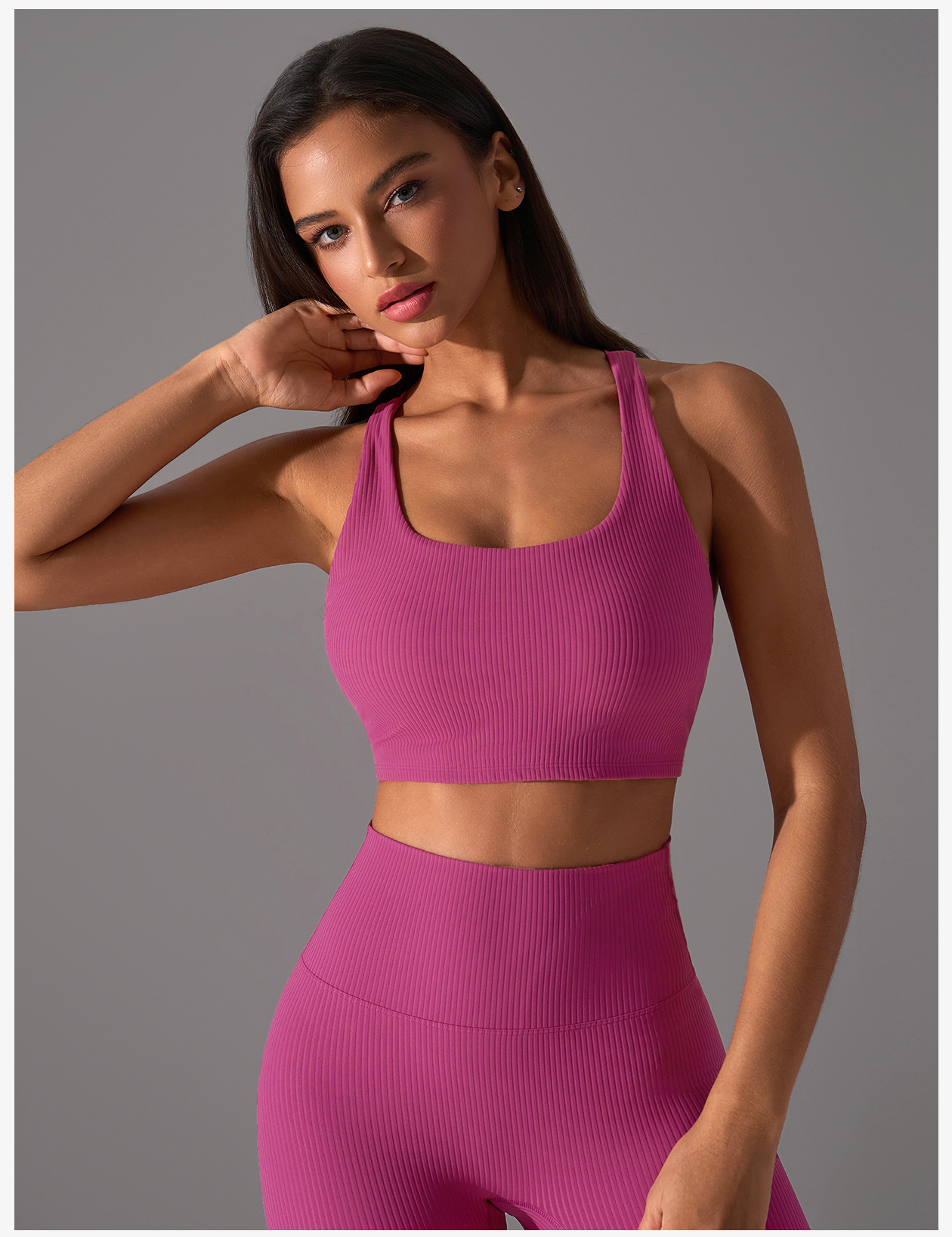 Women's Magenta Ribbed Racerback Sports Bra, Crop Top Yoga Activewear