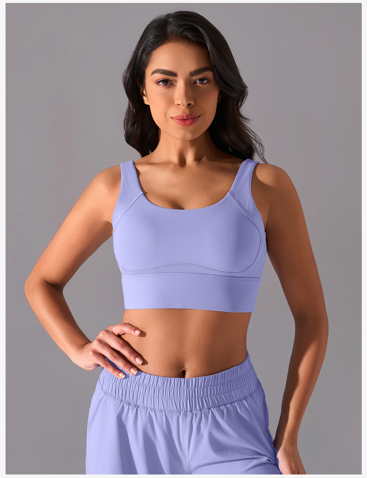 Women's Light Blue Square Neck Sleeveless Sports Bra, Medium Support Yoga Activewear