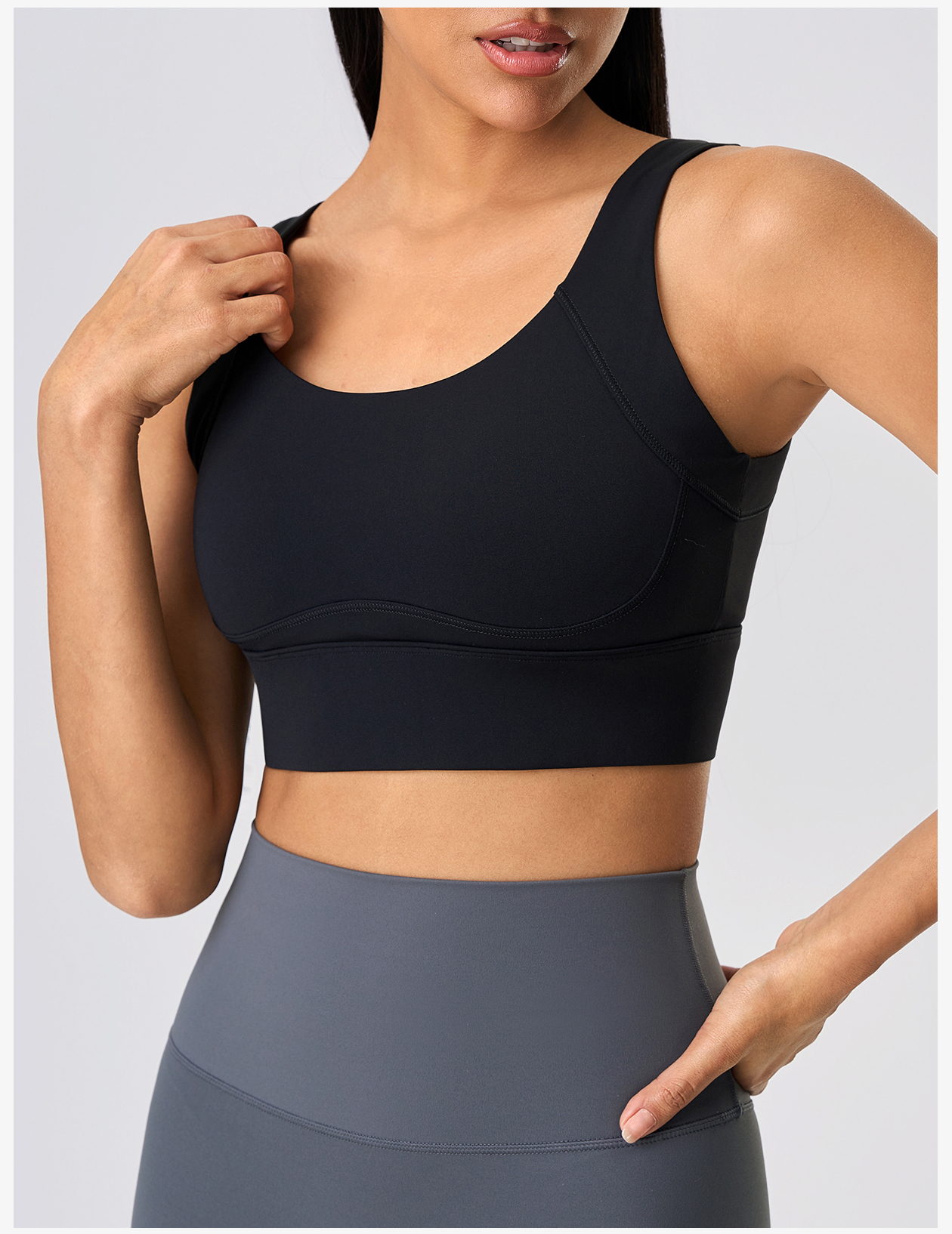 Women's Light Blue Square Neck Sleeveless Sports Bra, Medium Support Yoga Activewear