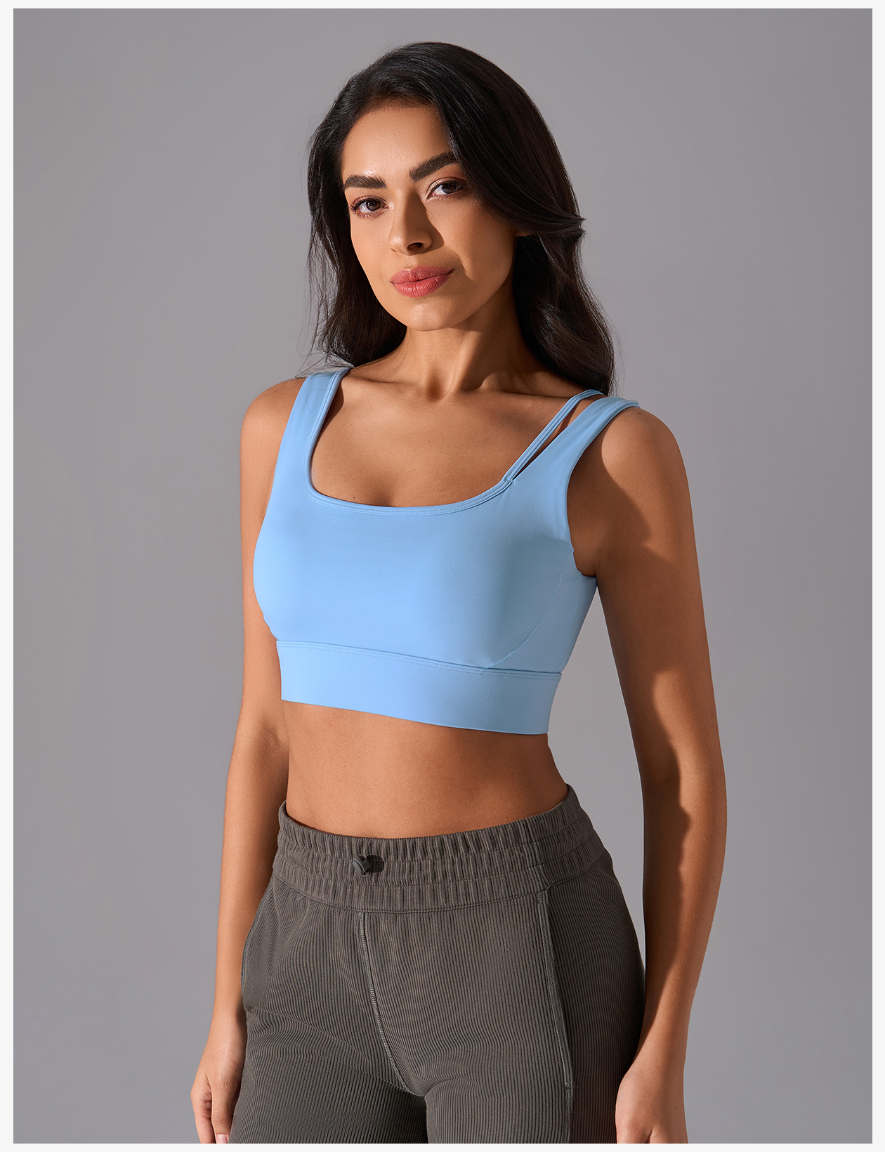 Women's Light Pink Square Neck Sports Bra, Double - Strap Support Yoga Crop Top