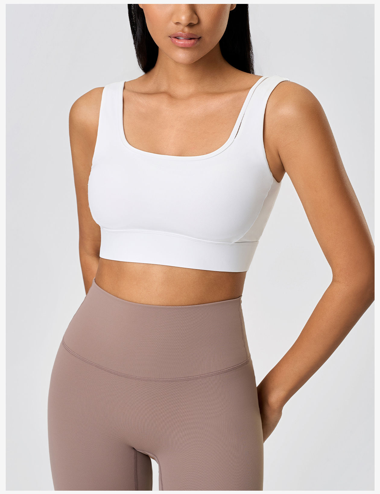 Women's Light Pink Square Neck Sports Bra, Double - Strap Support Yoga Crop Top