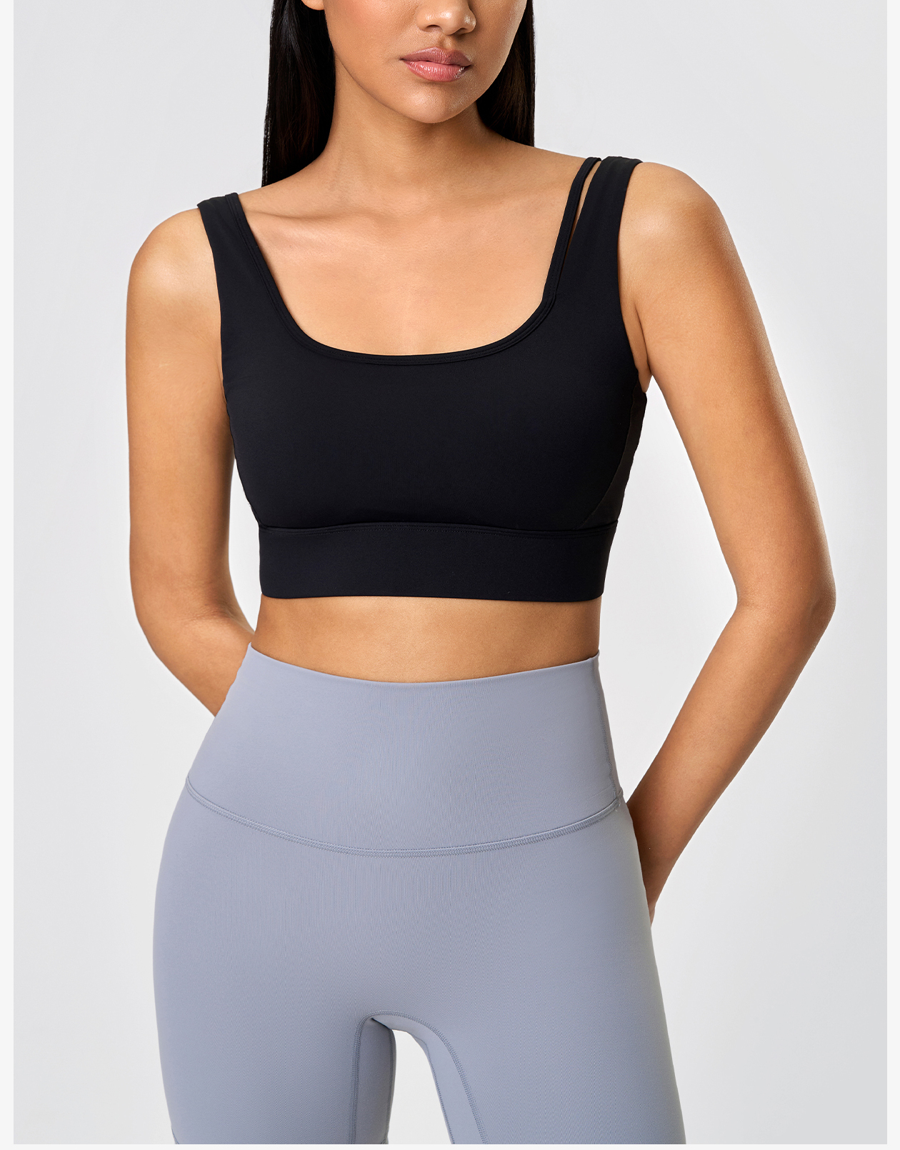 Women's Light Pink Square Neck Sports Bra, Double - Strap Support Yoga Crop Top