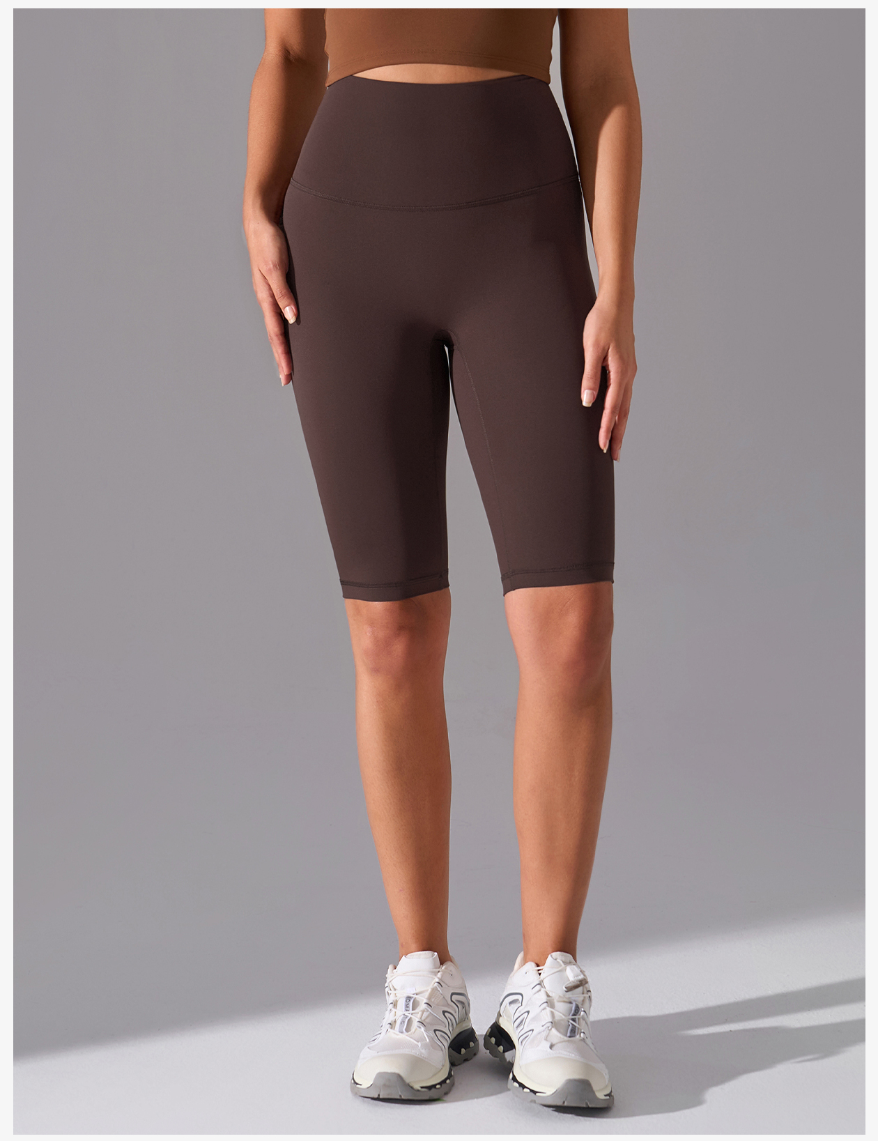 Women's Brown High - Waisted Biker Shorts, Tummy - Control Workout Leggings for Yoga & Running