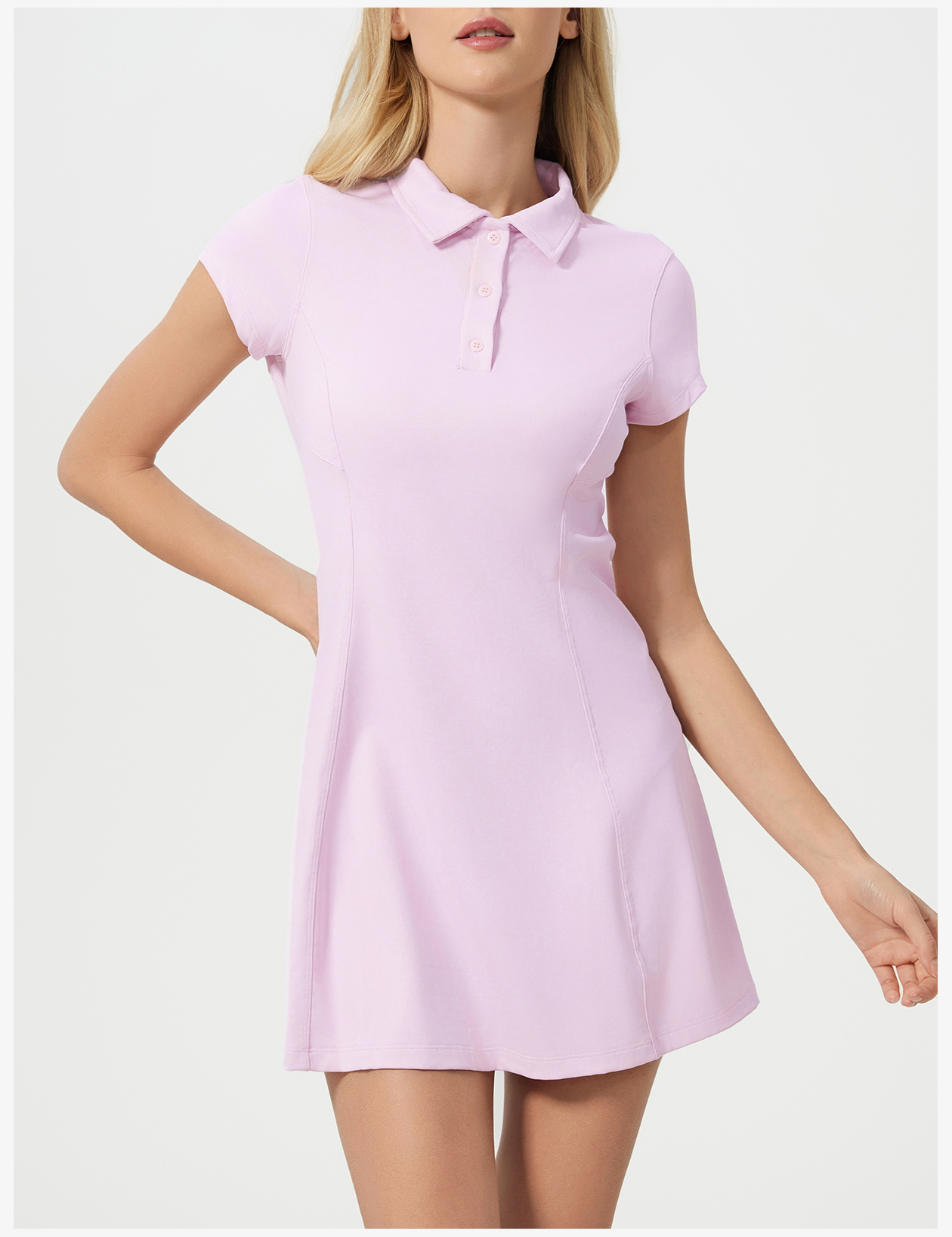 根据图片内容，我为您生成的美国亚马逊英文标题如下： Women's Short Sleeve Polo Dress - Slim Fit A-Line Mini Dress with Collared Neckline, Green