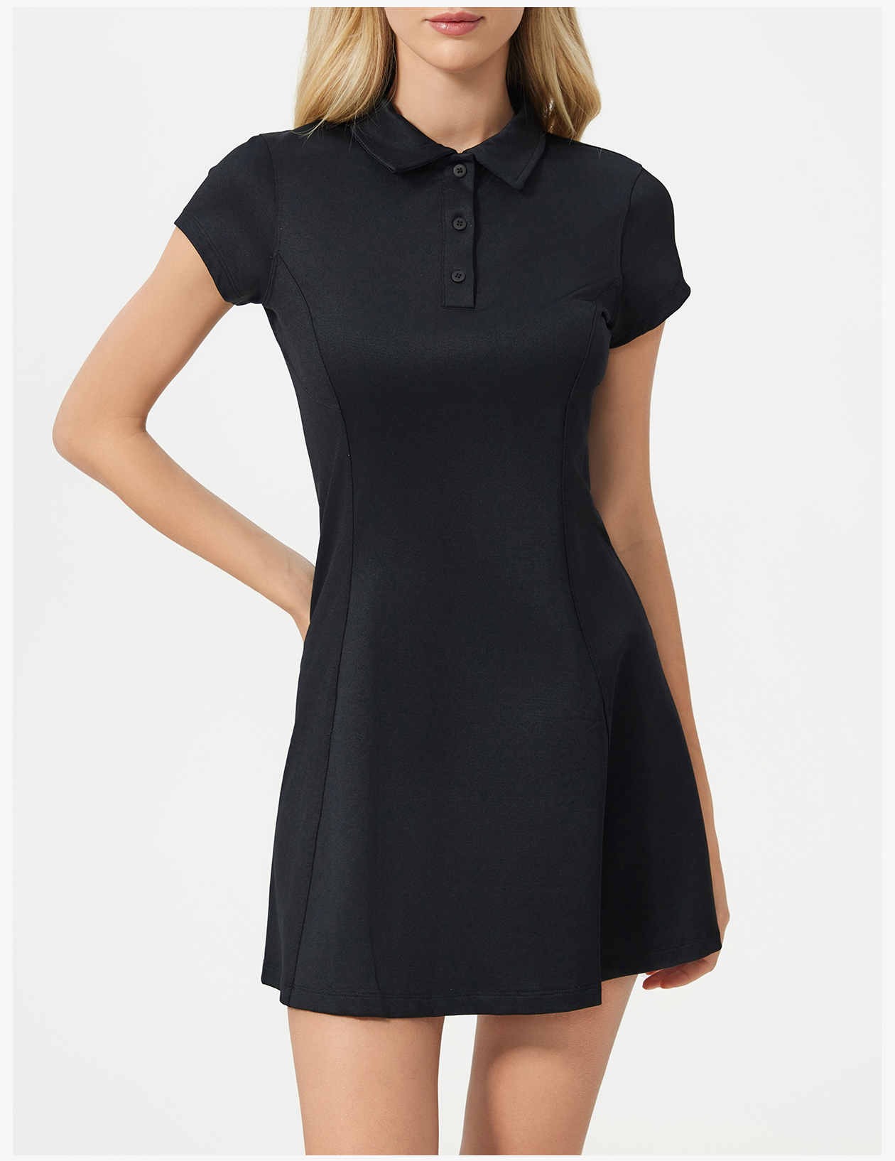 根据图片内容，我为您生成的美国亚马逊英文标题如下： Women's Short Sleeve Polo Dress - Slim Fit A-Line Mini Dress with Collared Neckline, Green
