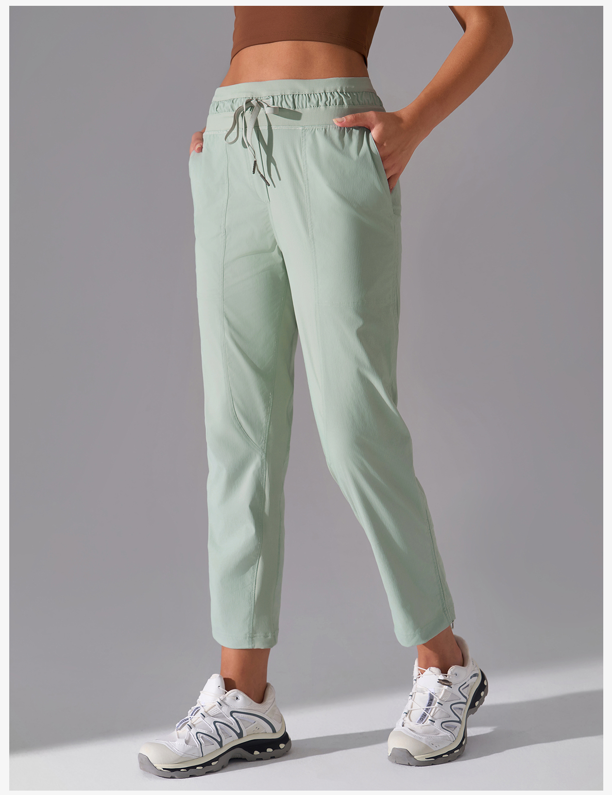 Women's Light Green Drawstring Waist Ankle-Length Joggers, Breathable & Comfortable Athletic Pants for Yoga, Running & Casual Wear