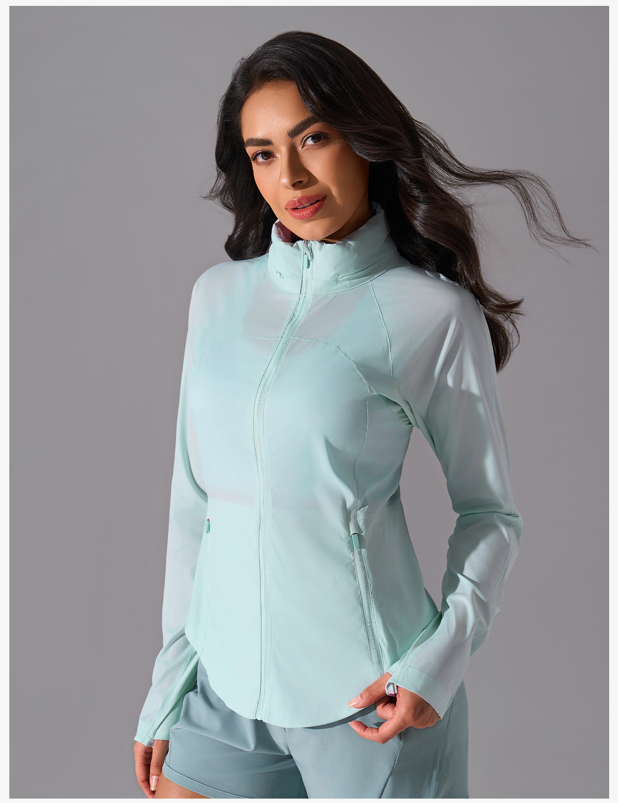 Women's Lightweight Full - Zip High - Neck Sports Jacket, Breathable & Quick - Dry Running Yoga Windbreaker