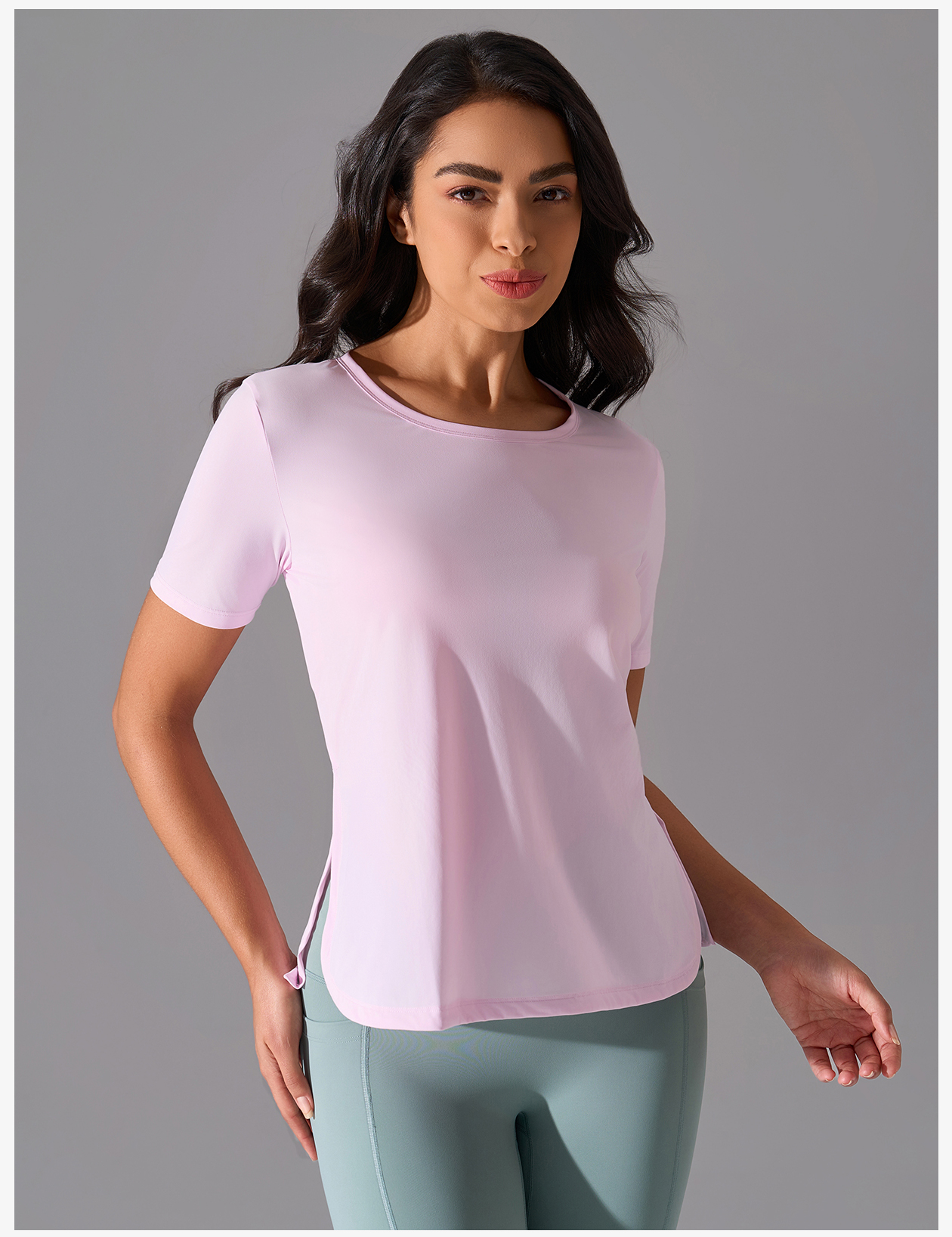 Women's Light Pink Short - Sleeve Crew Neck Workout Top, Breathable & Loose - Fit Yoga Shirt for Gym & Casual Wear