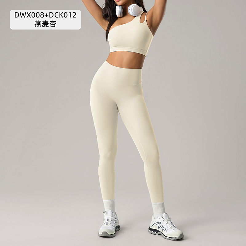 Women's One - Shoulder Sports Bra and Leggings Set - Light Blue Activewear for Yoga, Fitness 