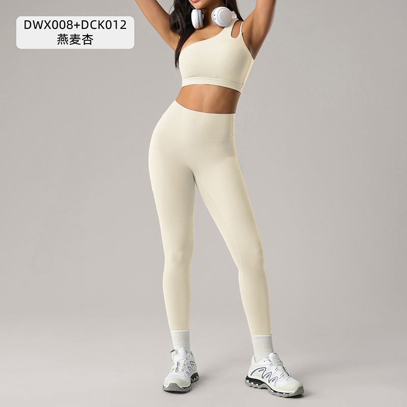 Women's One - Shoulder Sports Bra and Leggings Set - Light Blue Activewear for Yoga, Fitness 