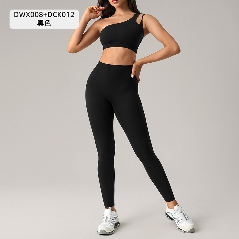 Women's One - Shoulder Sports Bra and Leggings Set - Light Blue Activewear for Yoga, Fitness 