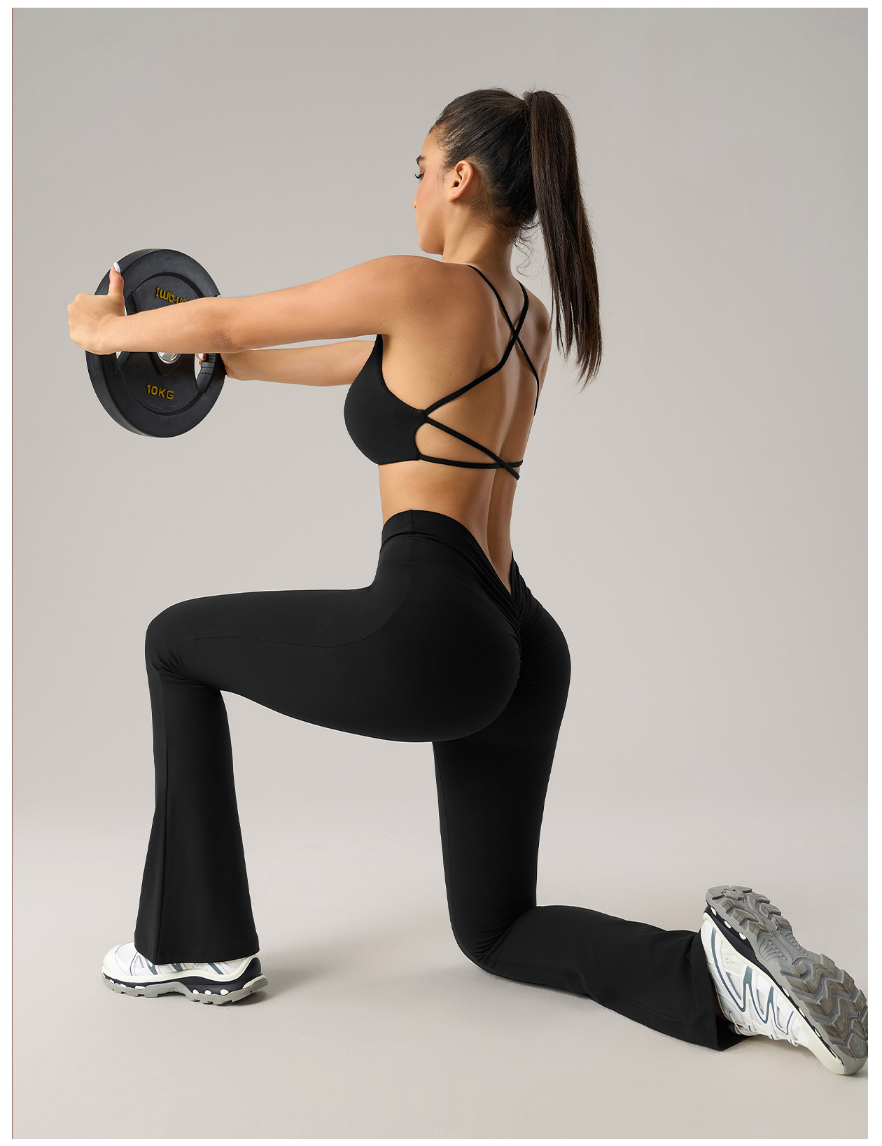 Women's Twist - Front Halter Sports Bra and Leggings Set - Brown Activewear