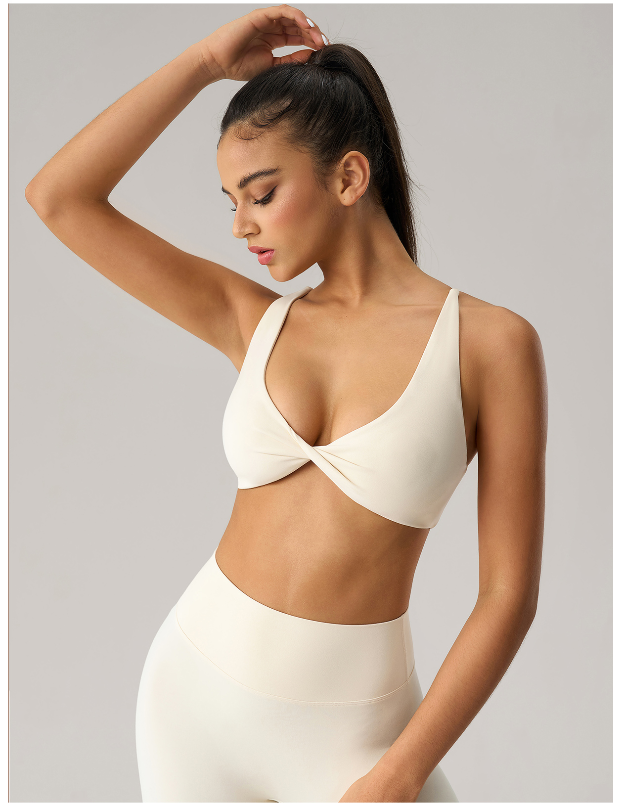 Women's Twist - Front Halter Sports Bra and Leggings Set - Brown Activewear