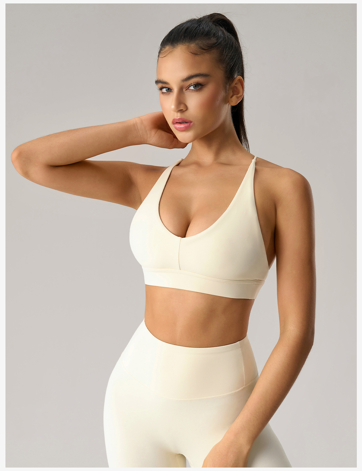 Women's Blue V - Neck Strappy Sports Bra, High - Support Yoga Bra for Workout & Fitness 