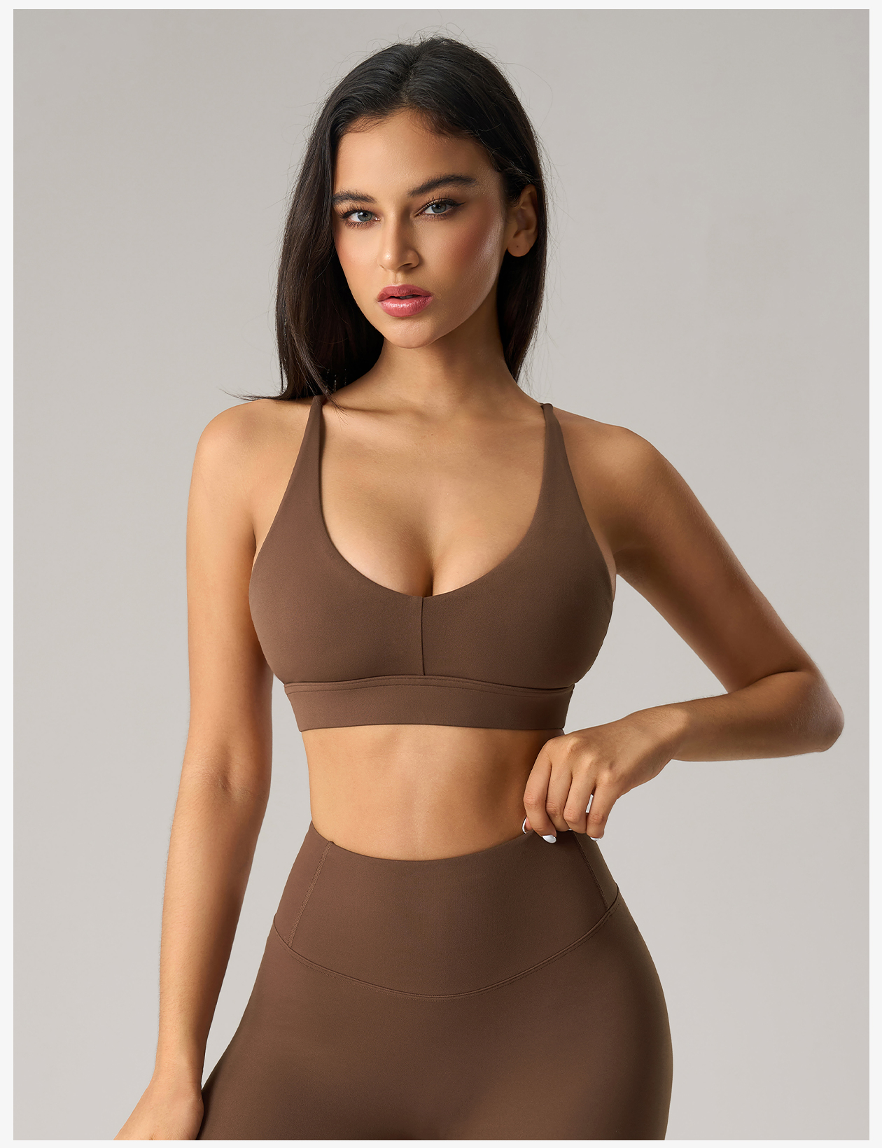 Women's Blue V - Neck Strappy Sports Bra, High - Support Yoga Bra for Workout & Fitness 