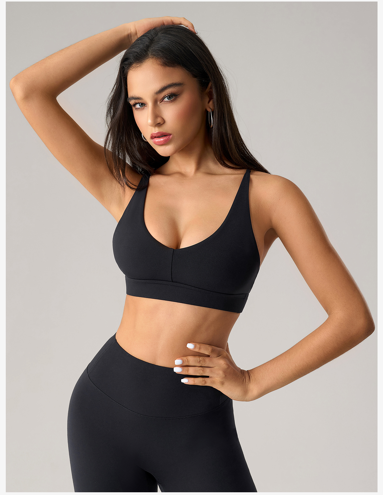 Women's Blue V - Neck Strappy Sports Bra, High - Support Yoga Bra for Workout & Fitness 