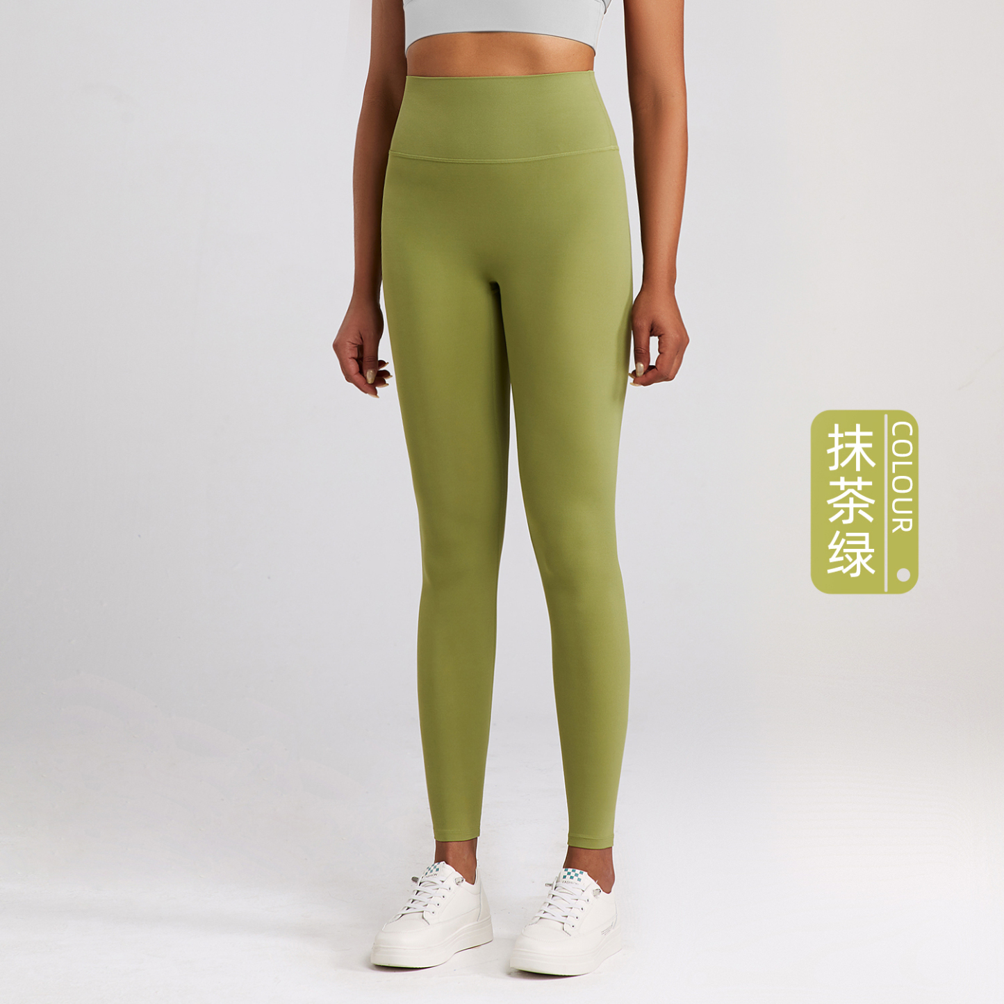 Women's High-Waisted Yoga Leggings - Olive Green, 80% Nylon 20% Lycra Spandex, Tummy Control for Yoga, Running, Pilates & Casual Wear