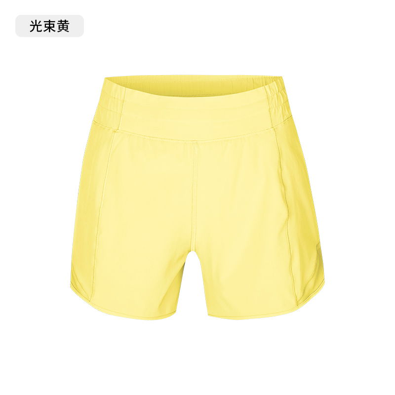 Women's High - Waisted Bright Yellow Running Shorts, Mesh Panel Athletic Gym Shorts
