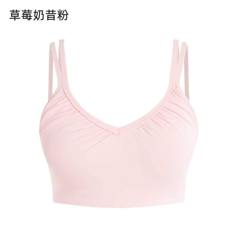 Women's Light Blue V-Neck Sports Bra - Padded Seamless Yoga Bra with Adjustable Straps for Workout, Fitness, and Everyday Wear