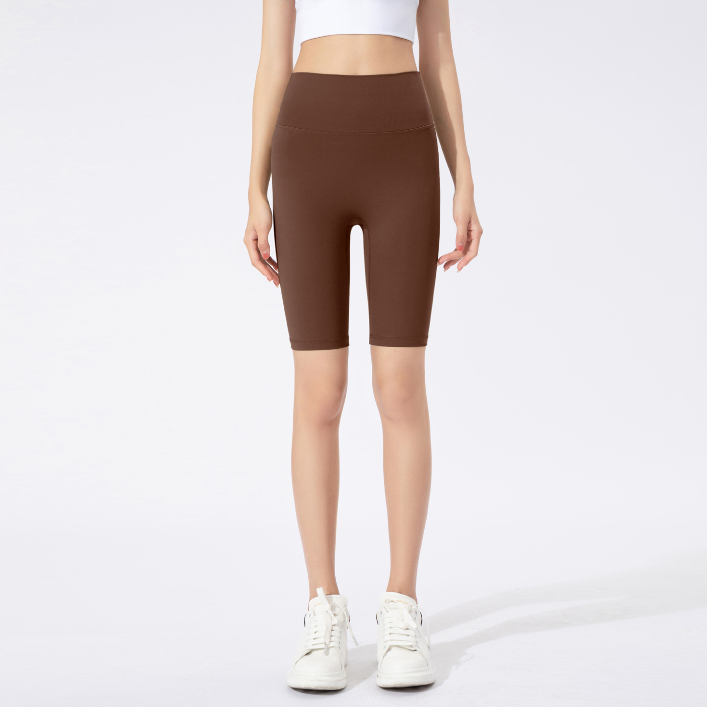 Women's Beige High - Waisted Biker Shorts, Yoga & Workout
